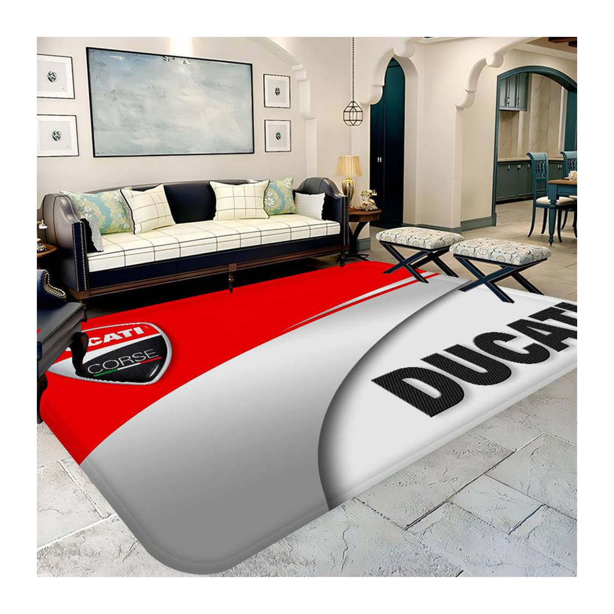 D-Ducati Motorrad Logo Fußmatte rot, rechteckig, rutschfest für Innen und Außen, B/T: 120 x 40 cm - Bild 3