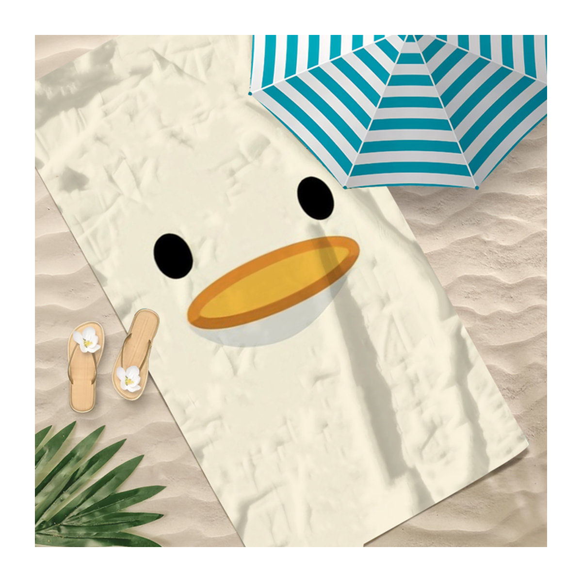 D-Duck Cartoon Strandhandtuch in Weiß, schnell trocknend und saugfähig - Bild 1