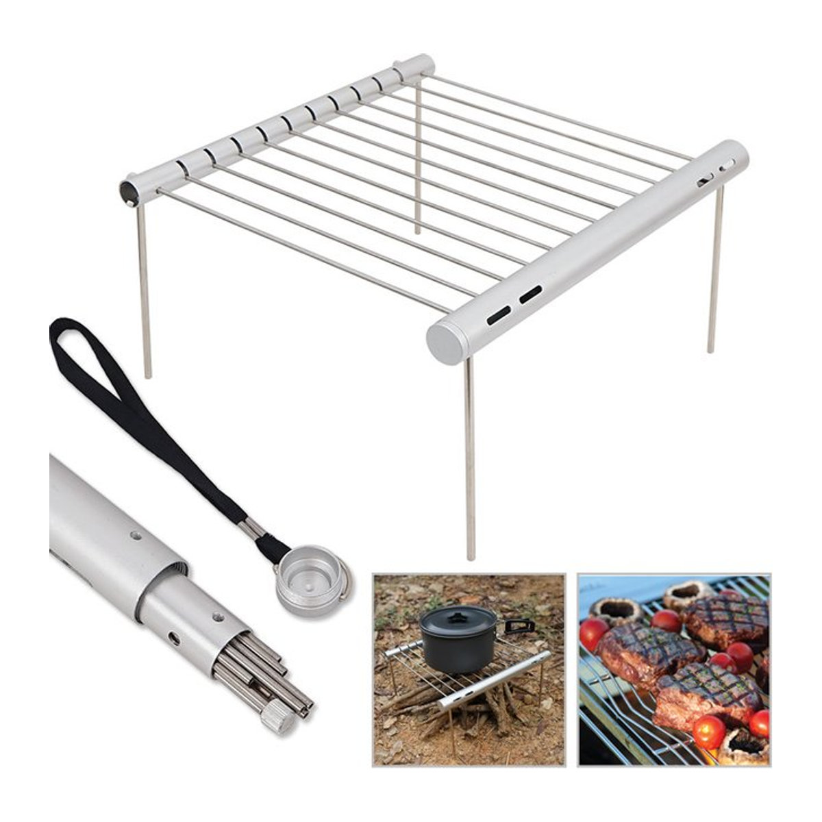 D5 Mini Pocket BBQ Grill aus Edelstahl in Silber für Camping und Angeln - Bild 1