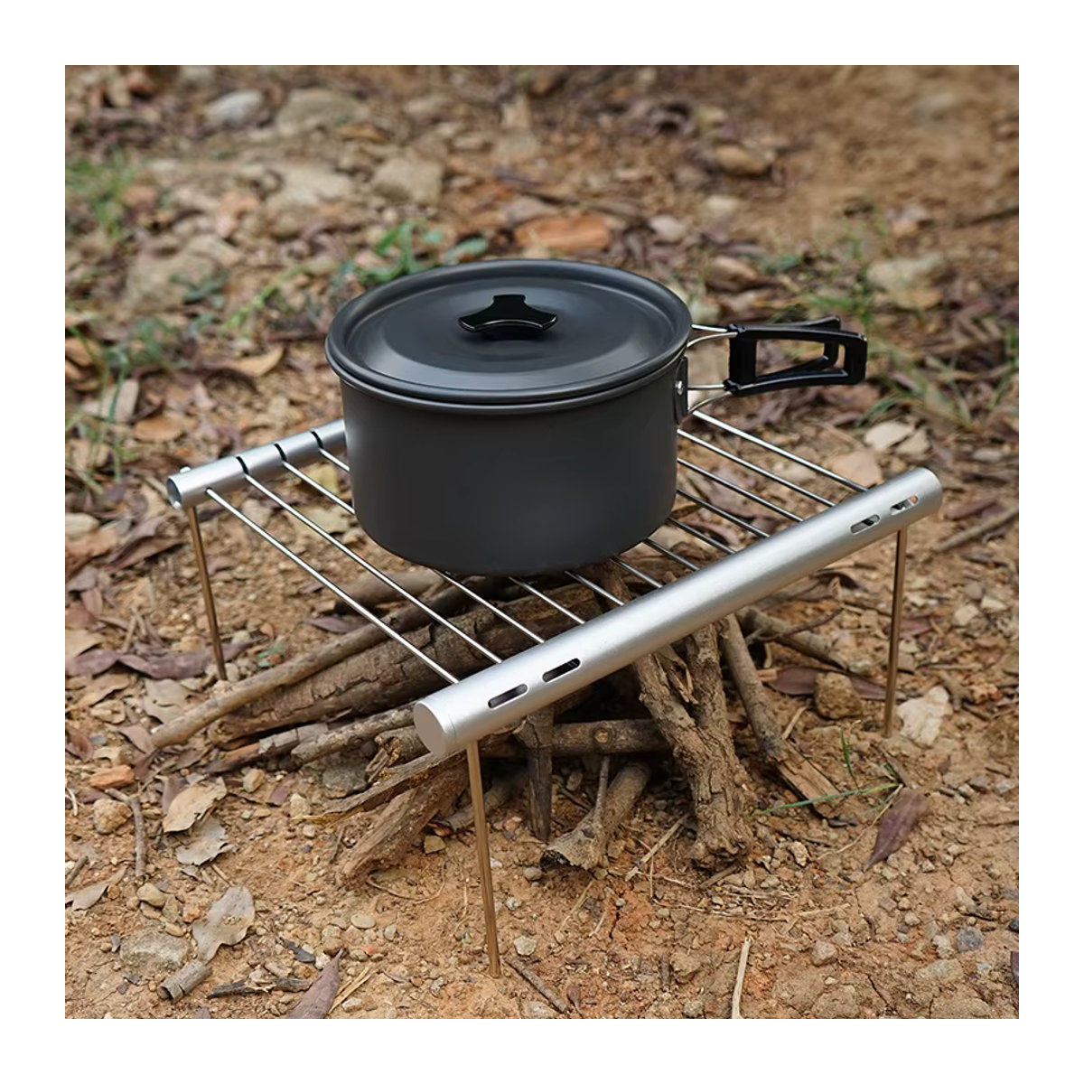 D5 Mini Pocket BBQ Grill aus Edelstahl in Silber für Camping und Angeln - Bild 3