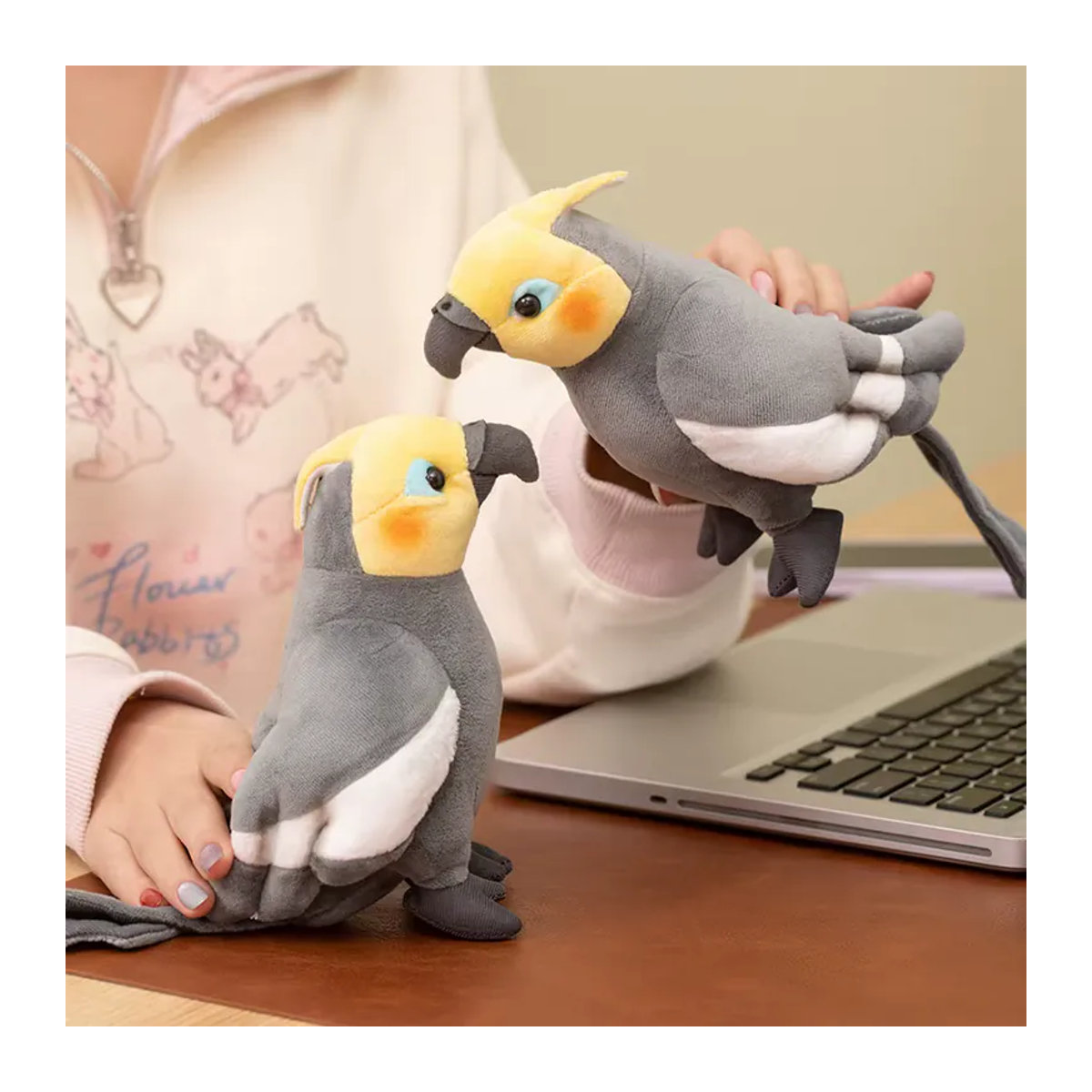 DABOTU Nymphensittich Plüschtier in Grau, 17 cm weiche Stoffpuppe als dekoratives Vogel-Ornament - Bild 2