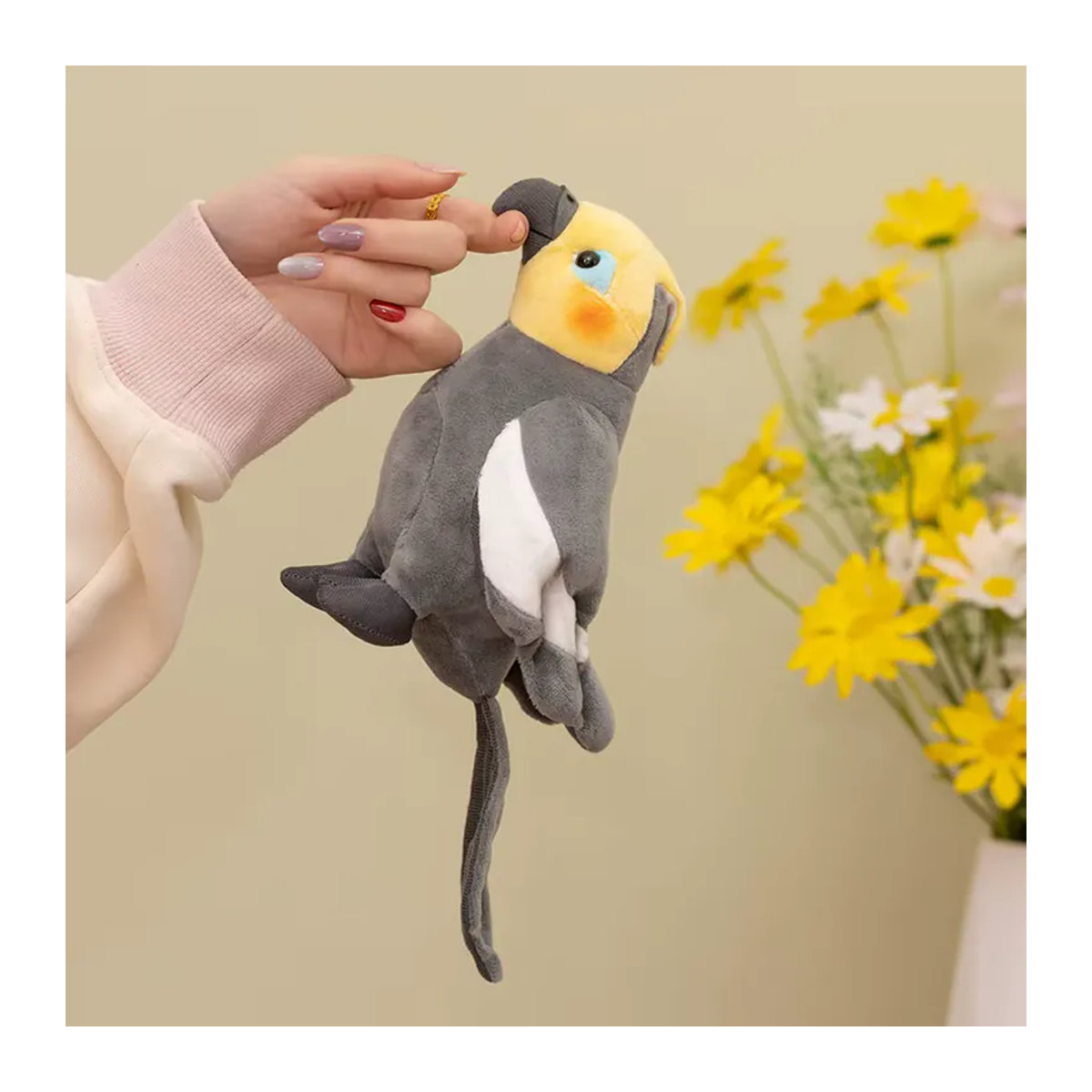 DABOTU Nymphensittich Plüschtier in Grau, 17 cm weiche Stoffpuppe als dekoratives Vogel-Ornament - Bild 3