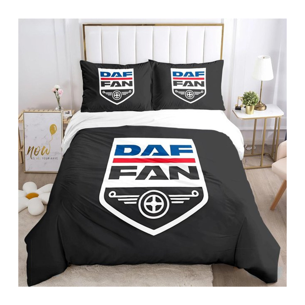 DAF LKW Logo Bettwäscheset mit Bettbezug und Kissenbezügen in Schwarz, B/B: 240 x 220 cm - Bild 1