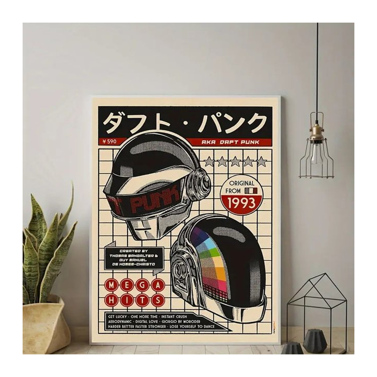 Daft Punk Retro Helm Leinwand Kunstdruck mit Typografie im Vintage-Stil, mehrfarbig, Hochformat - Bild 1