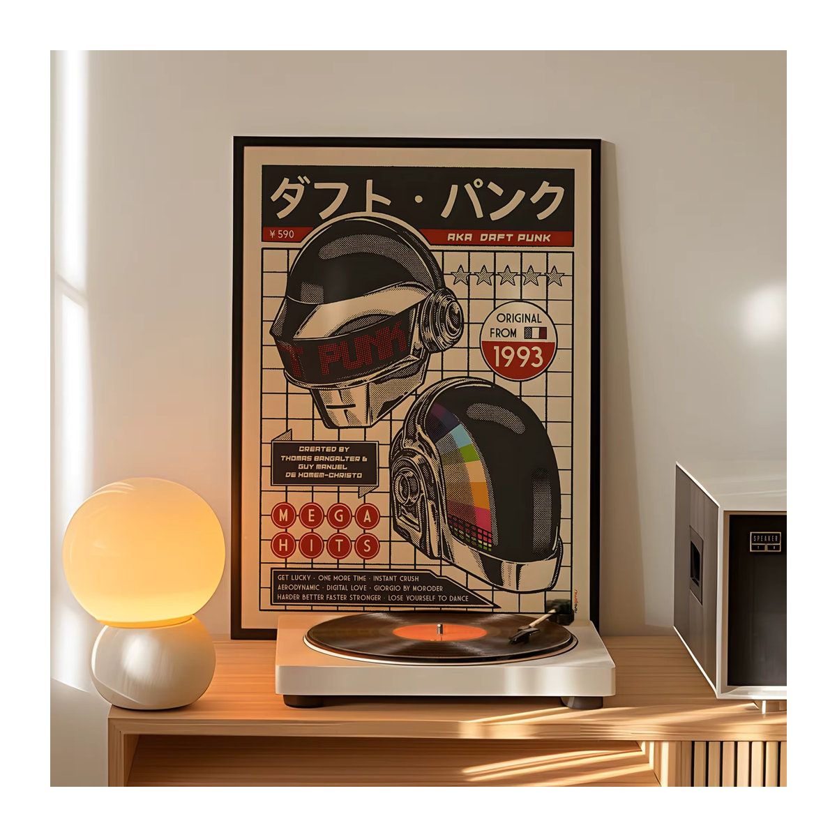 Daft Punk Retro Helm Leinwand Kunstdruck mit Typografie im Vintage-Stil, mehrfarbig, Hochformat - Bild 2