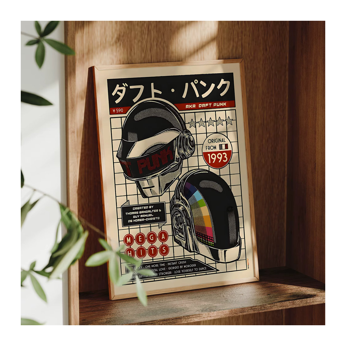 Daft Punk Retro Helm Leinwand Kunstdruck mit Typografie im Vintage-Stil, mehrfarbig, Hochformat - Bild 3