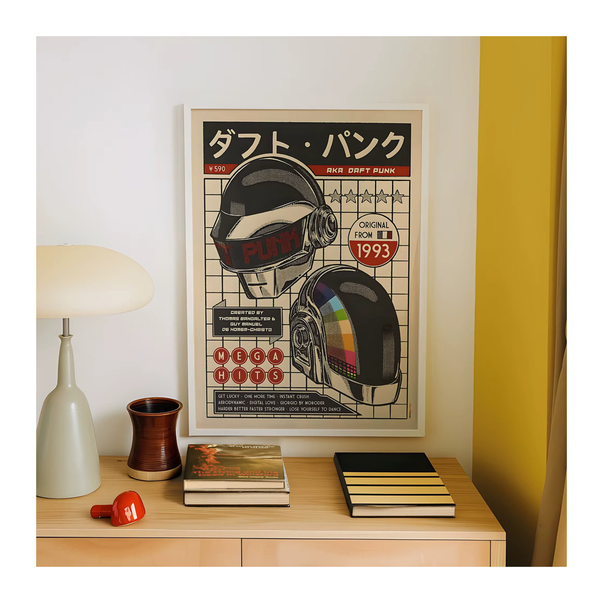 Daft Punk Retro Helm Leinwand Kunstdruck mit Typografie im Vintage-Stil, mehrfarbig, Hochformat - Bild 4