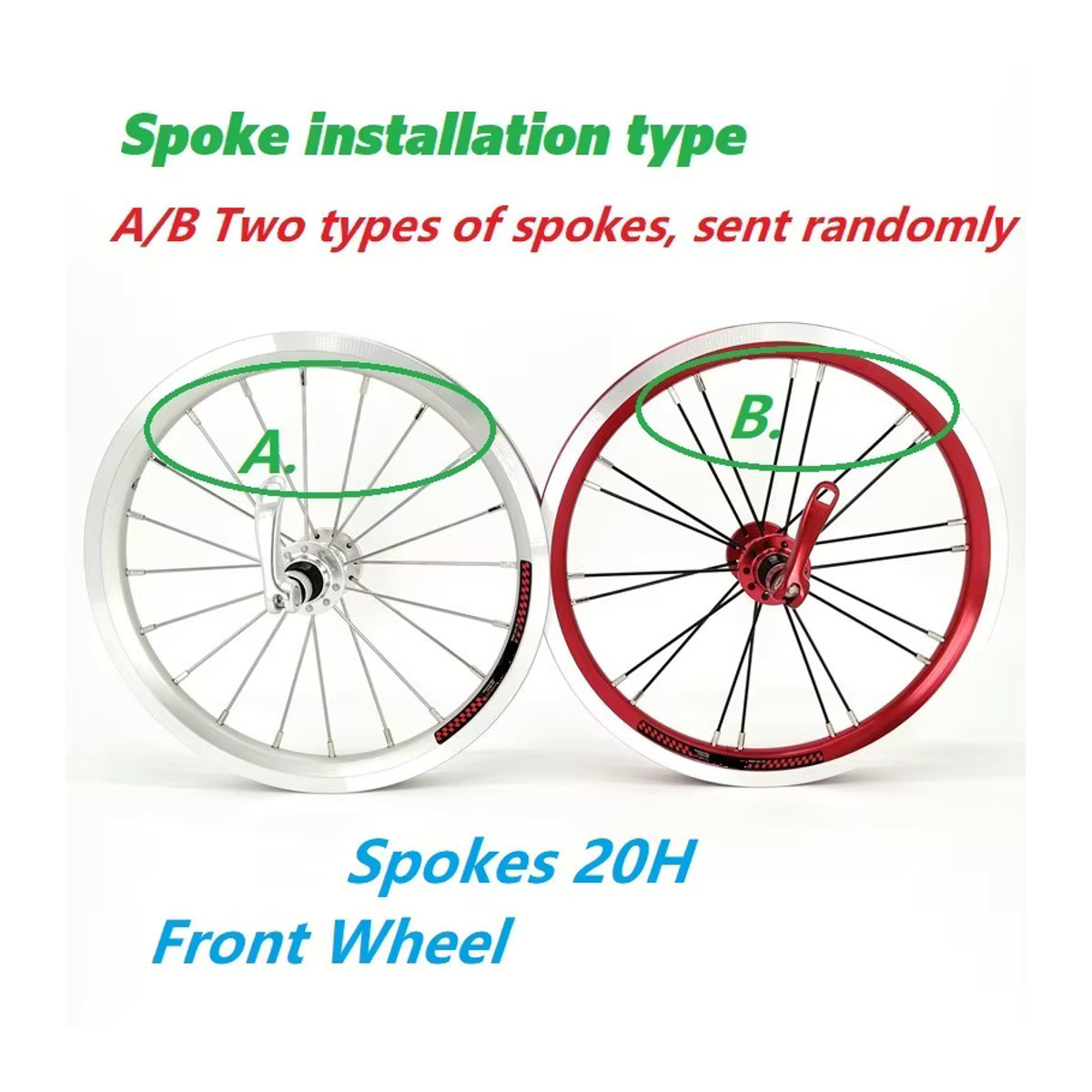 Dahon Laufradsatz 14 Zoll für K3 BYA412 Faltrad, Aluminium-Doppelwand-Felgen, Front und Heck, Farben: Rot oder Silber - Bild 2