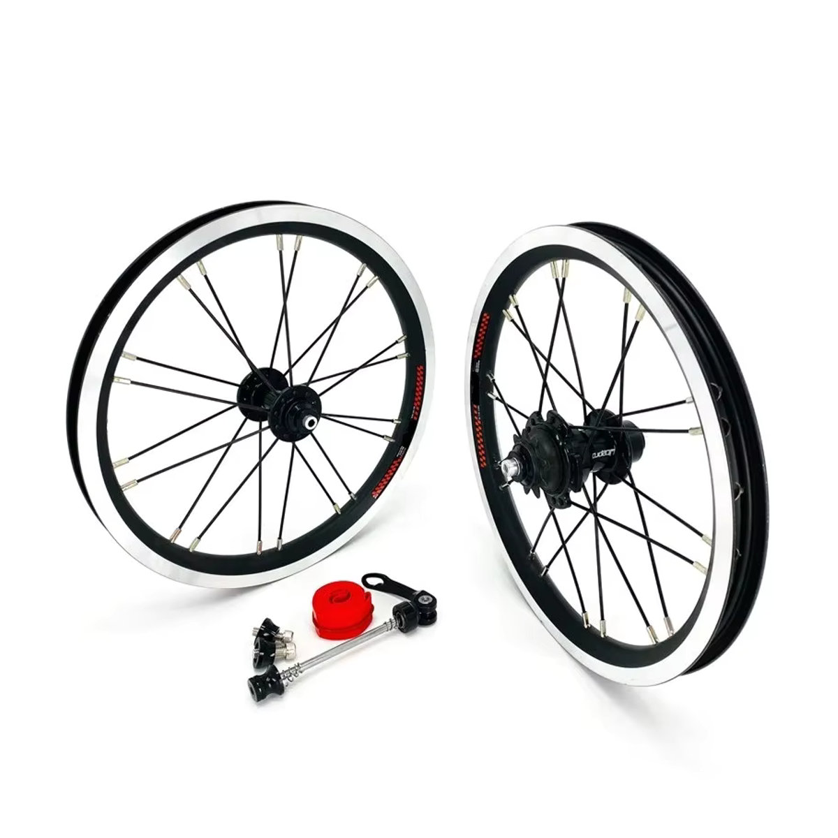 Dahon Laufradsatz 14 Zoll für K3 BYA412 Faltrad, Aluminium-Doppelwand-Felgen, Front und Heck, Farben: Rot oder Silber - Bild 3