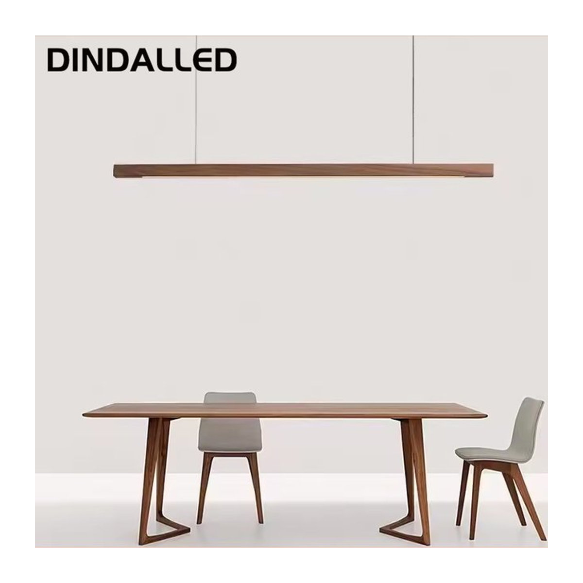 DAMIASMIL LED Pendelleuchte Nordic Holz Streifen in Nussbaum als Suspension Kronleuchter für Esstisch und Wohnzimmer - Bild 1