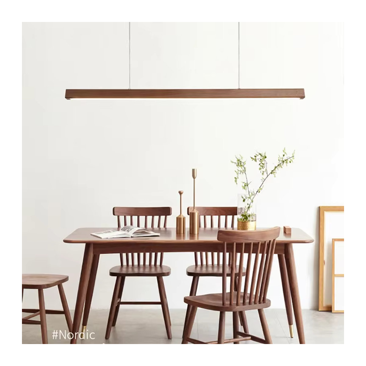 DAMIASMIL LED Pendelleuchte Nordic Holz Streifen in Nussbaum als Suspension Kronleuchter für Esstisch und Wohnzimmer - Bild 2