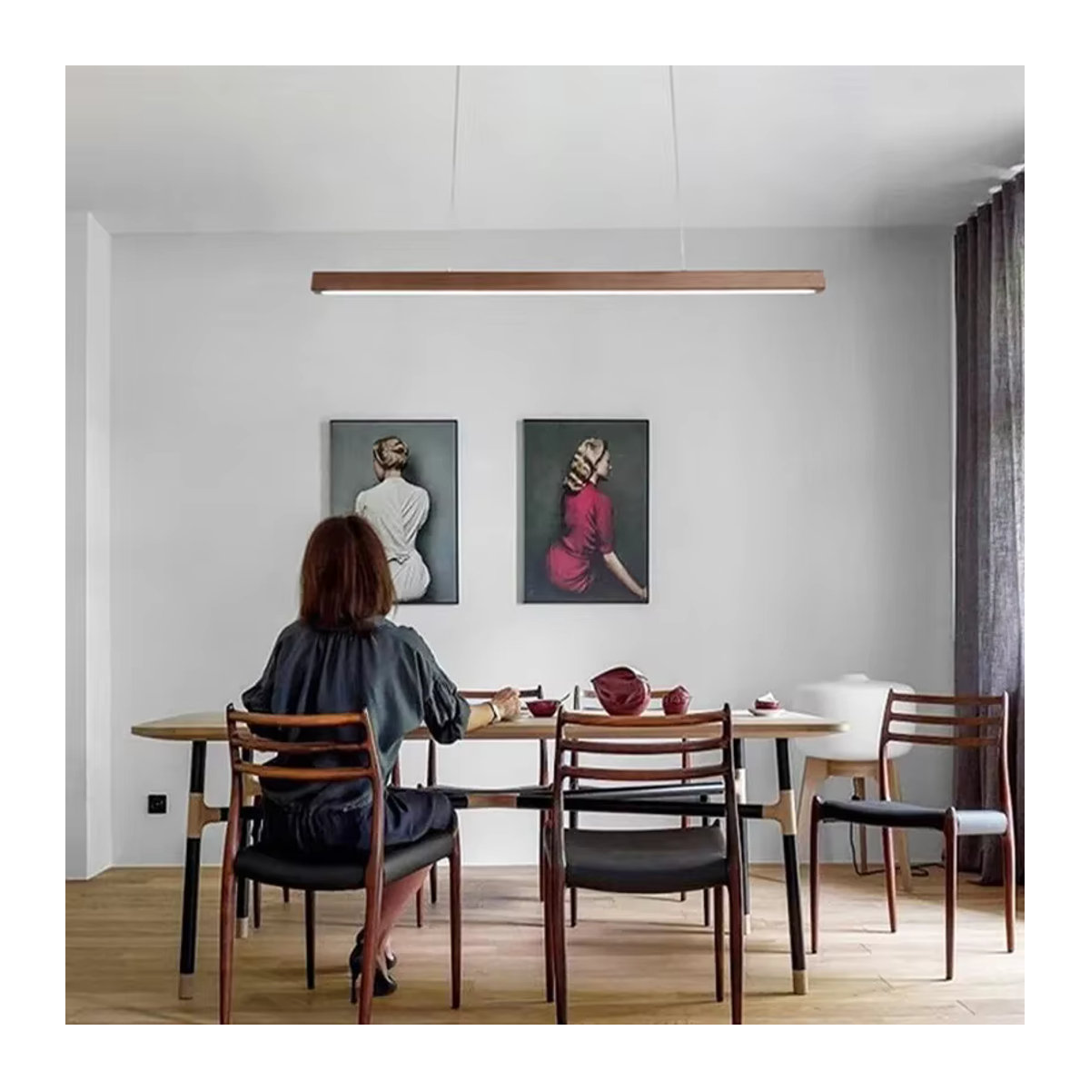DAMIASMIL LED Pendelleuchte Nordic Holz Streifen in Nussbaum als Suspension Kronleuchter für Esstisch und Wohnzimmer - Bild 3