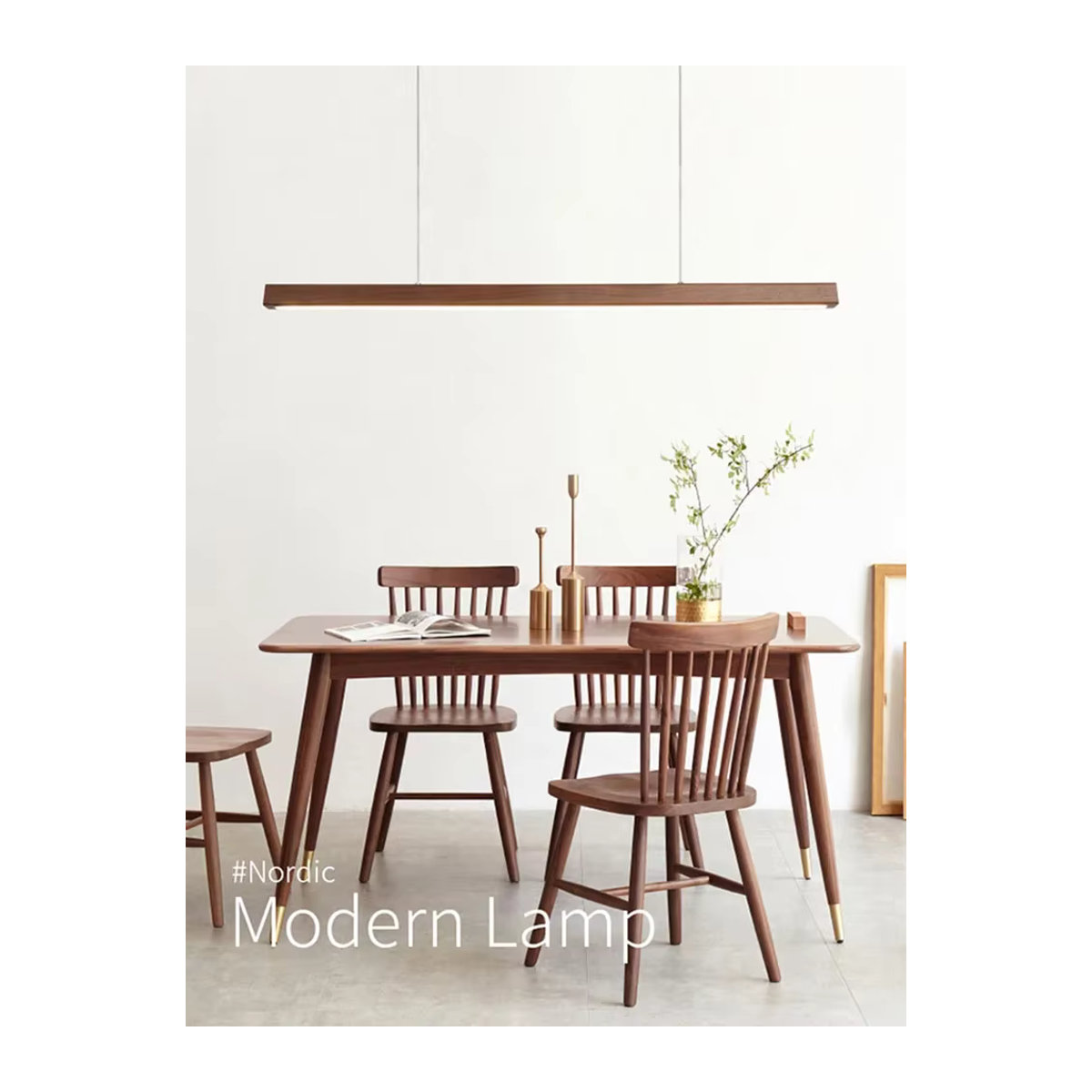 DAMIASMIL LED Pendelleuchte Nordic Holz Streifen in Nussbaum als Suspension Kronleuchter für Esstisch und Wohnzimmer - Bild 4