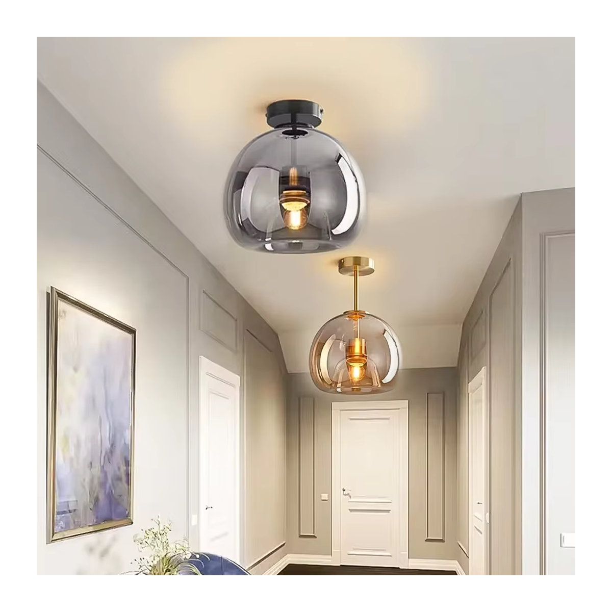 DAMIASMIL Nordic LED Deckenleuchte aus Glas in Cognac Braun im skandinavischen minimalistischen Design - Bild 1
