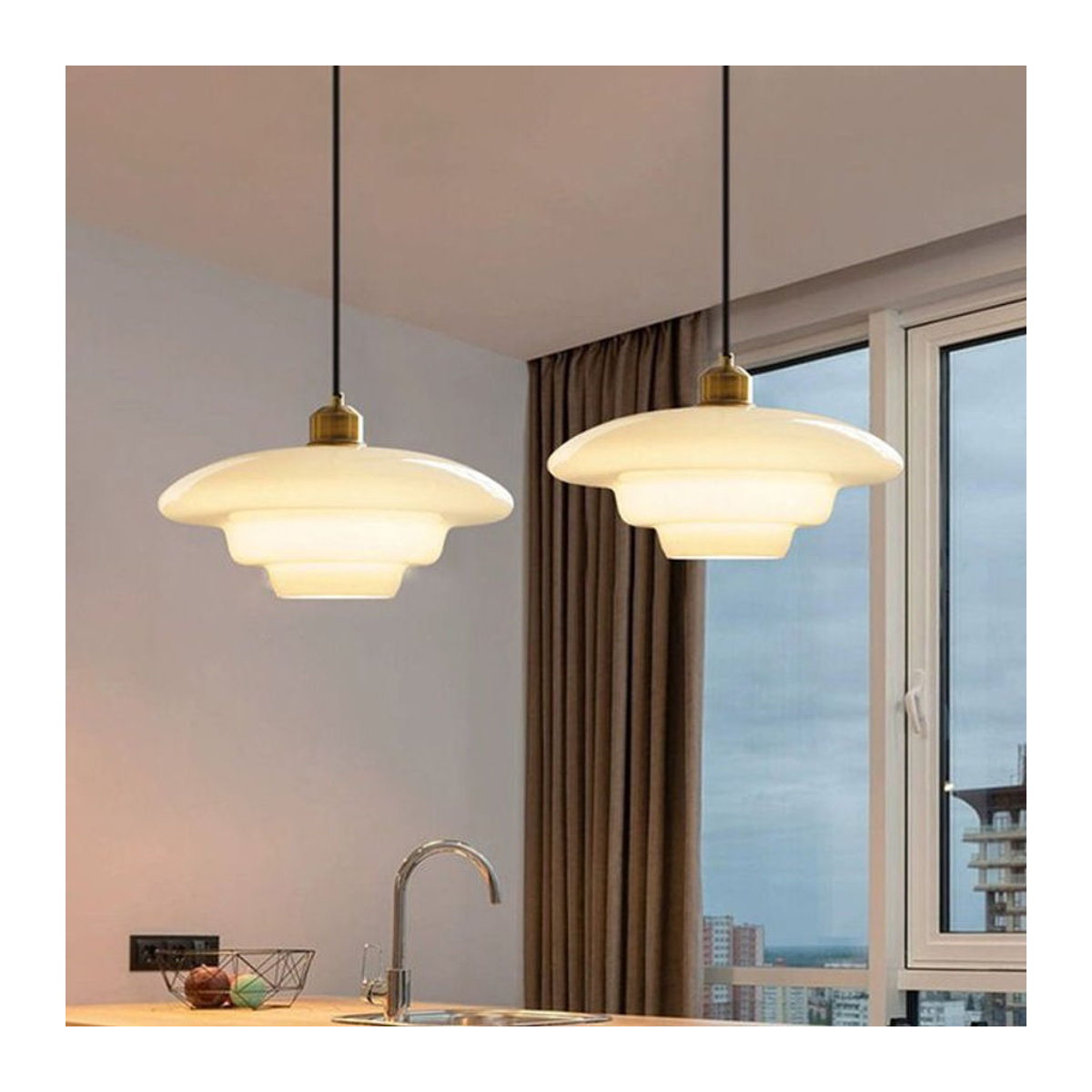 DARHYN Glas Pendelleuchte Nordic Design in Beige für Restaurant Café Bar und Arbeitszimmer - Bild 1