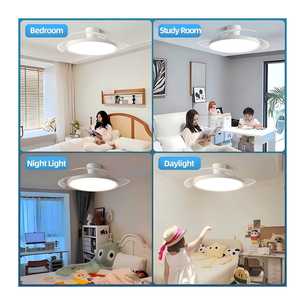 DARHYN LED Deckenventilator mit Licht in Weiß, dimmbar, minimalistisches Design aus Acryl für Wohnzimmer, Esszimmer, Arbeitszimmer und Küche - Bild 2