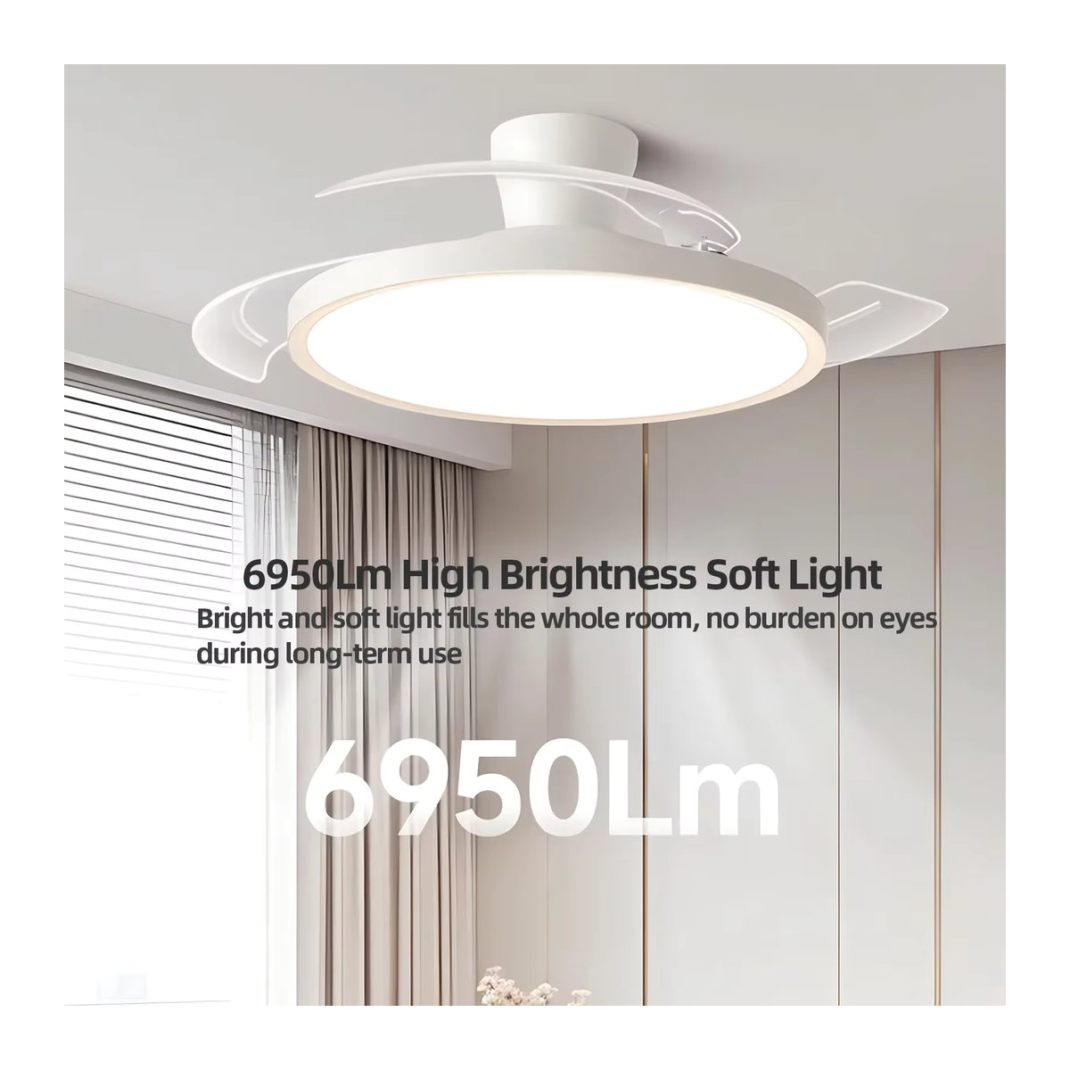 DARHYN LED Deckenventilator mit Licht in Weiß, dimmbar, minimalistisches Design aus Acryl für Wohnzimmer, Esszimmer, Arbeitszimmer und Küche - Bild 3