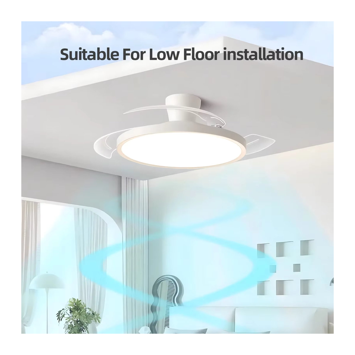 DARHYN LED Deckenventilator mit Licht in Weiß, dimmbar, minimalistisches Design aus Acryl für Wohnzimmer, Esszimmer, Arbeitszimmer und Küche - Bild 4