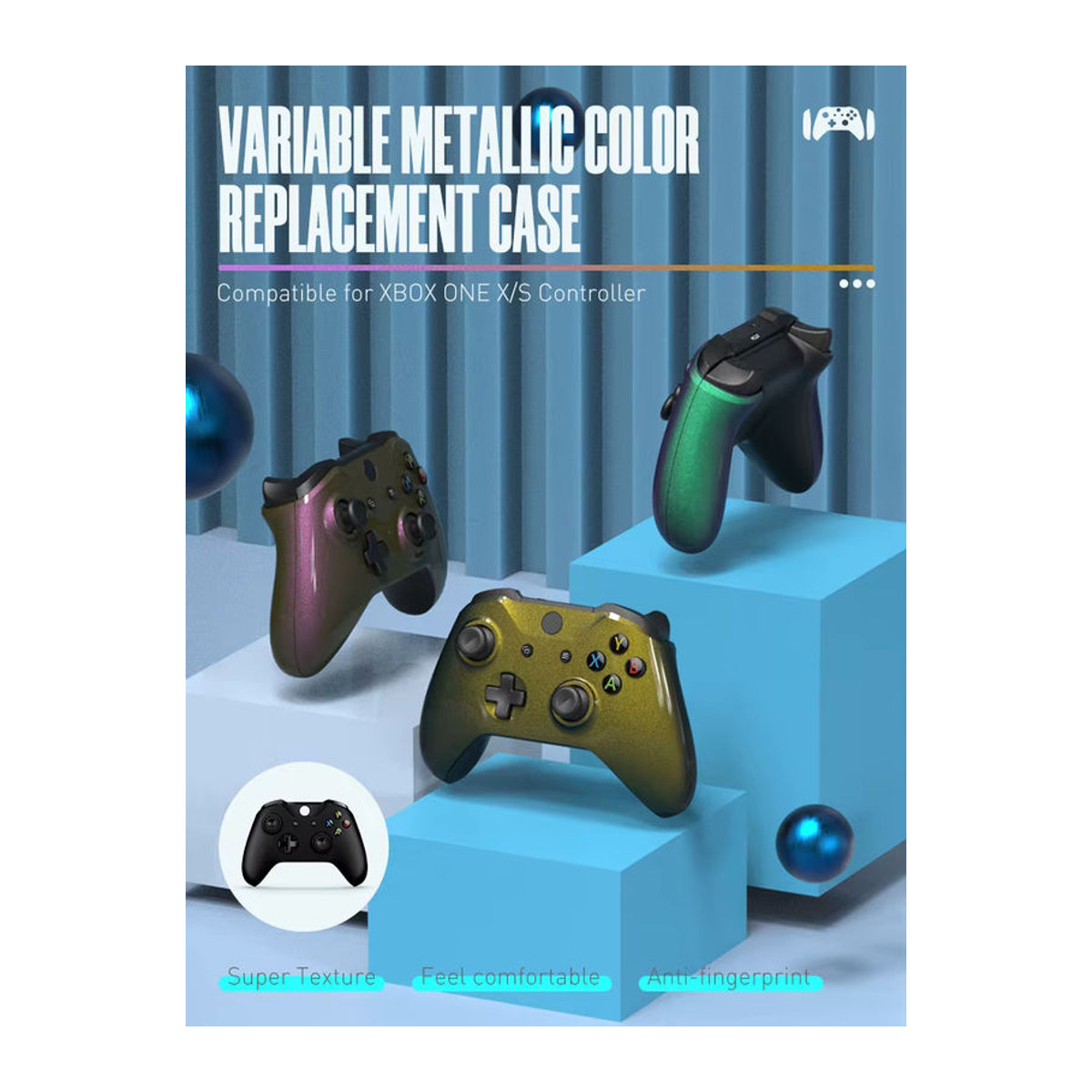 DATA FROG Chameleon Frontplatte Abdeckung und Gehäuse Ersatzteile für Xbox One Slim und Xbox One X Controller mit Seitenschienen, mehrfarbig - Bild 1