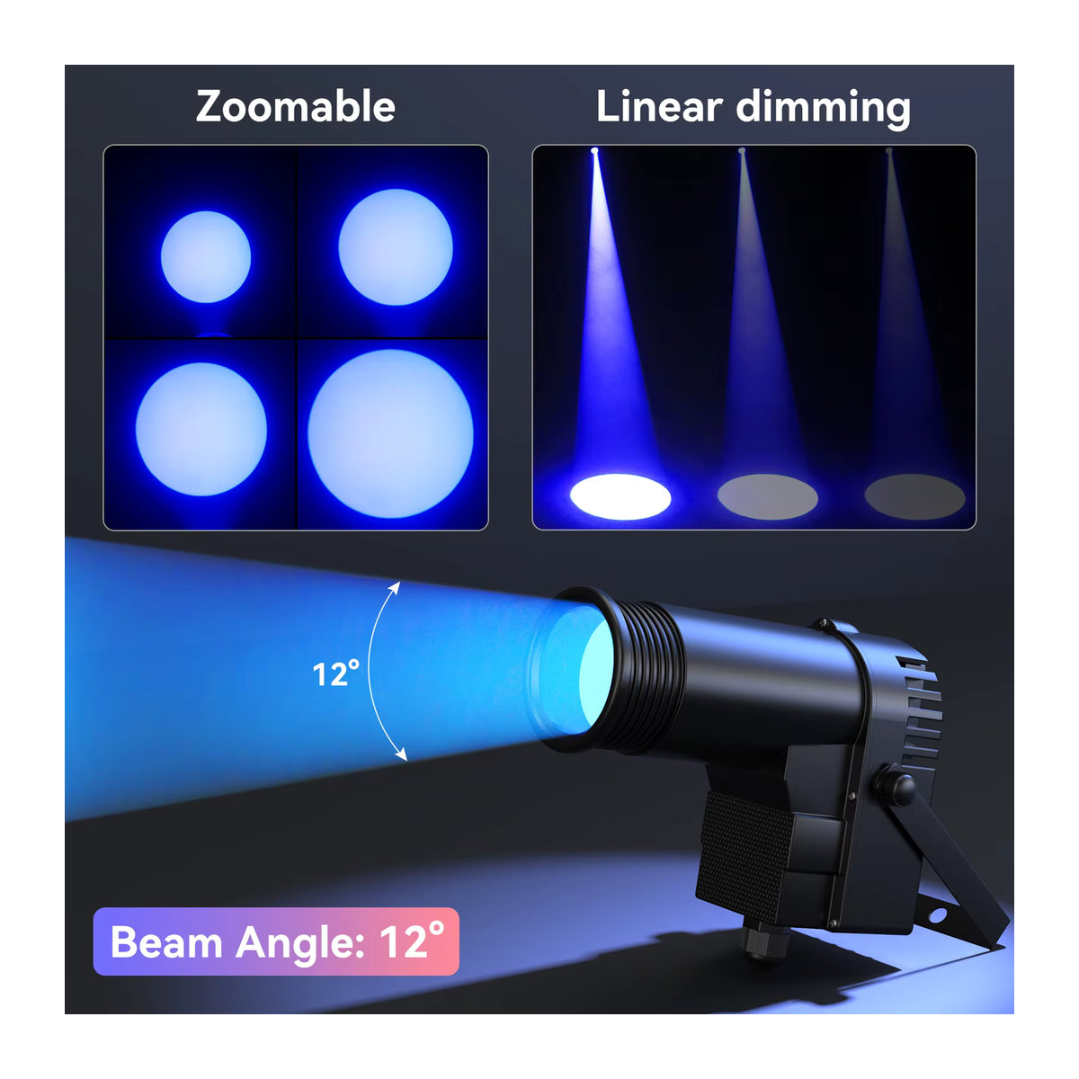 Datewink RGBW LED Pinspot Strahler 30W für DJ, Disco und Bühne, Schwarz, Bunt - Bild 4