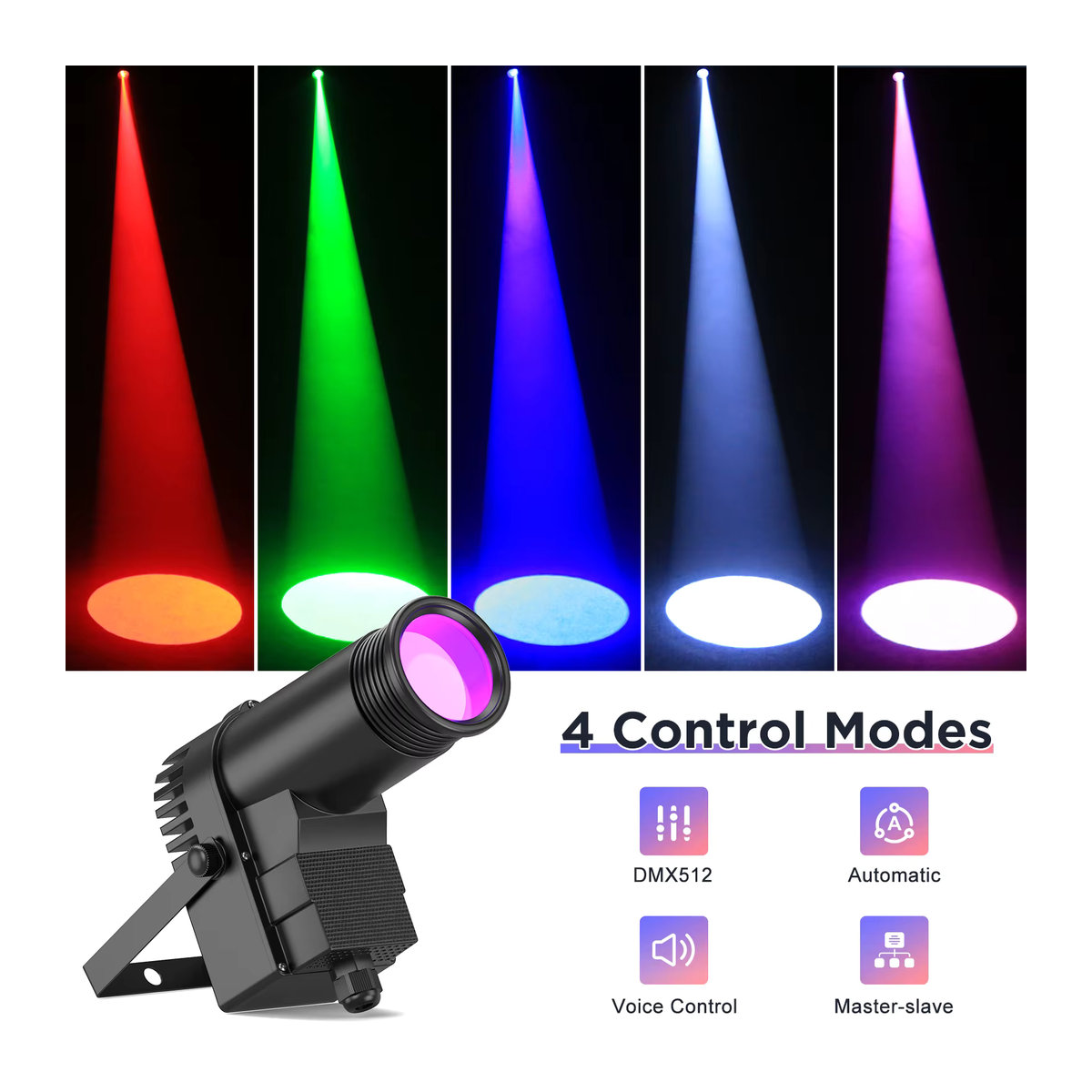 Datewink RGBW LED Pinspot Strahler 30W für DJ, Disco und Bühne, Schwarz, Bunt - Bild 5