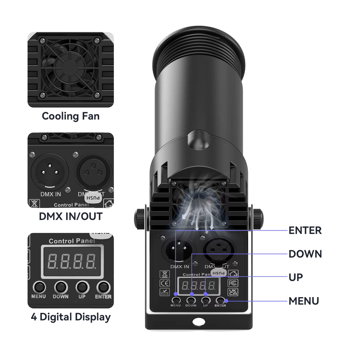 Datewink RGBW LED Pinspot Strahler 30W für DJ, Disco und Bühne, Schwarz, Bunt - Bild 6