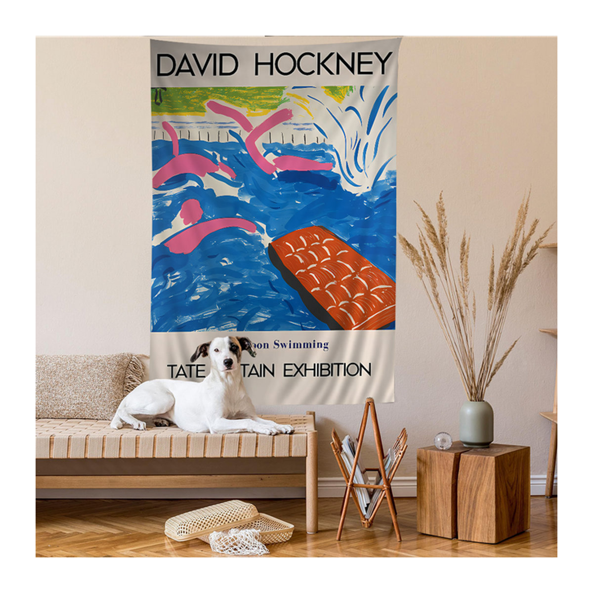 David Hockney Wandbehang im Bohemian Stil mit floralem Mandala-Design, mehrfarbig, Textil, B/H: 70 x 70 cm - Bild 1