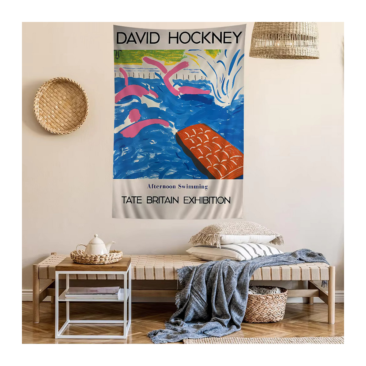 David Hockney Wandbehang im Bohemian Stil mit floralem Mandala-Design, mehrfarbig, Textil, B/H: 70 x 70 cm - Bild 2