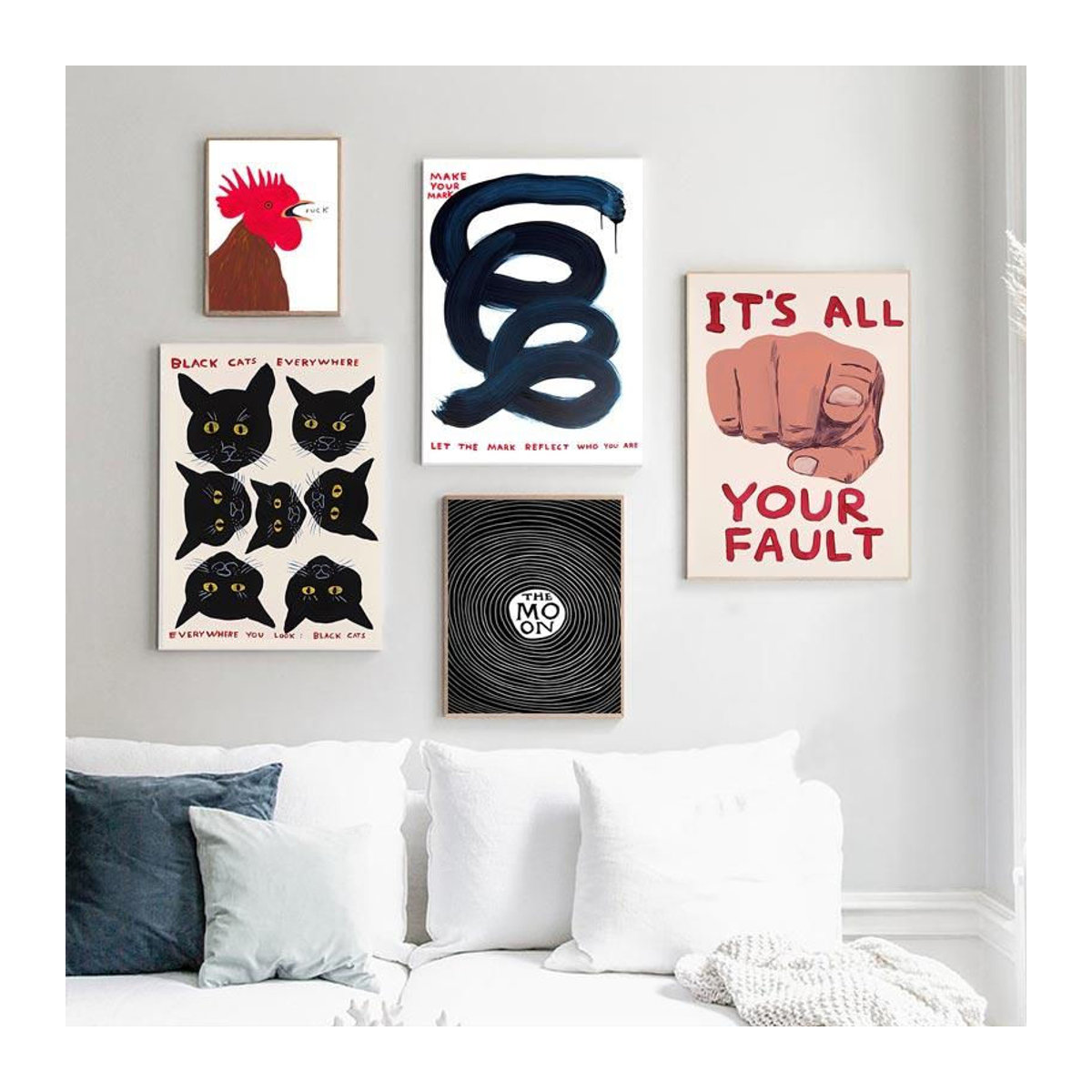 David Shrigley Wandkunst Leinwanddruck mit Tier- und Muschelmotiven in Blau, Modernes Nordic Poster für dein Wohnzimmer, B x H: 120 x 70 cm, Rahmenlos - Bild 2
