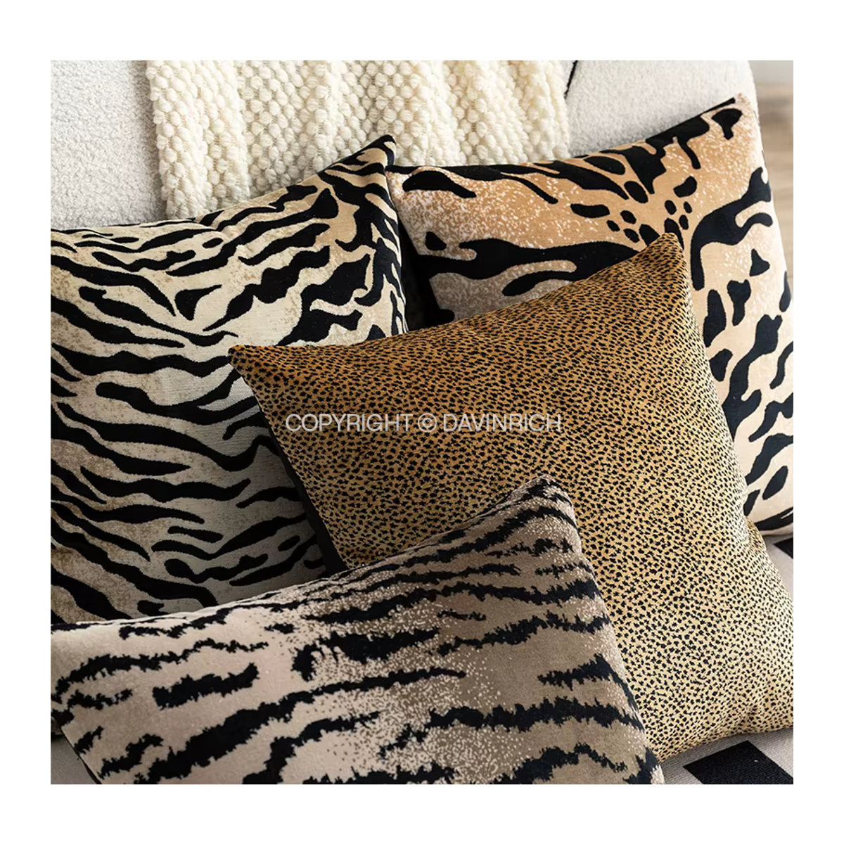 DAVINRICH Kissenbezug mit Leopard-Cheetah-Punktmuster in Beige - Bild 1