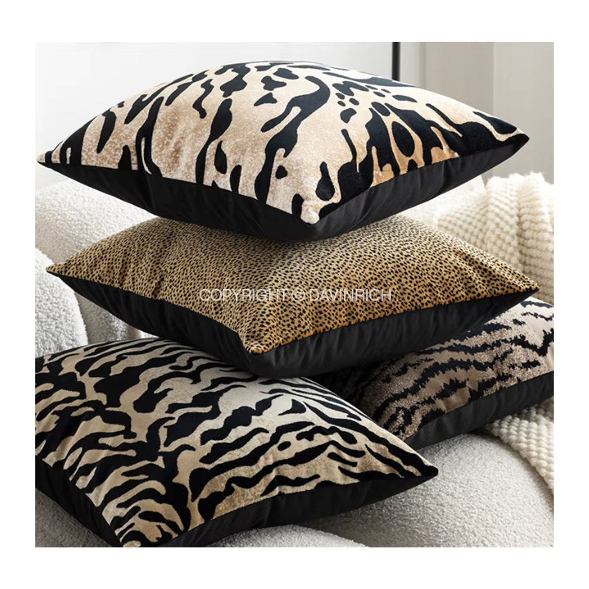 DAVINRICH Kissenbezug mit Leopard-Cheetah-Punktmuster in Beige - Bild 2