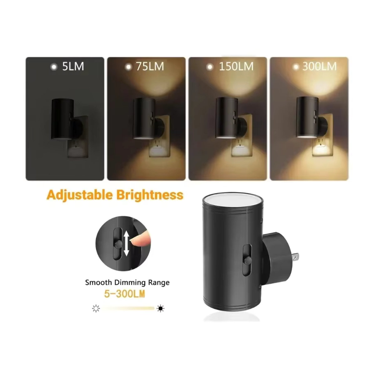 DBF LED Nachtlicht Schwarz mit Lichtsensor und Dimmfunktion für Badezimmer und Flur - Bild 2
