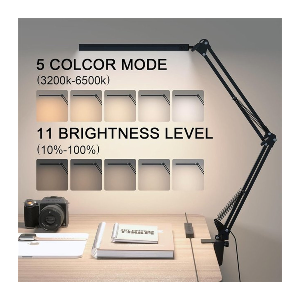 DBF LED-Schreibtischlampe in Schwarz mit 3 Farben und 10 Helligkeitsstufen für Maniküre und Büro - Bild 1