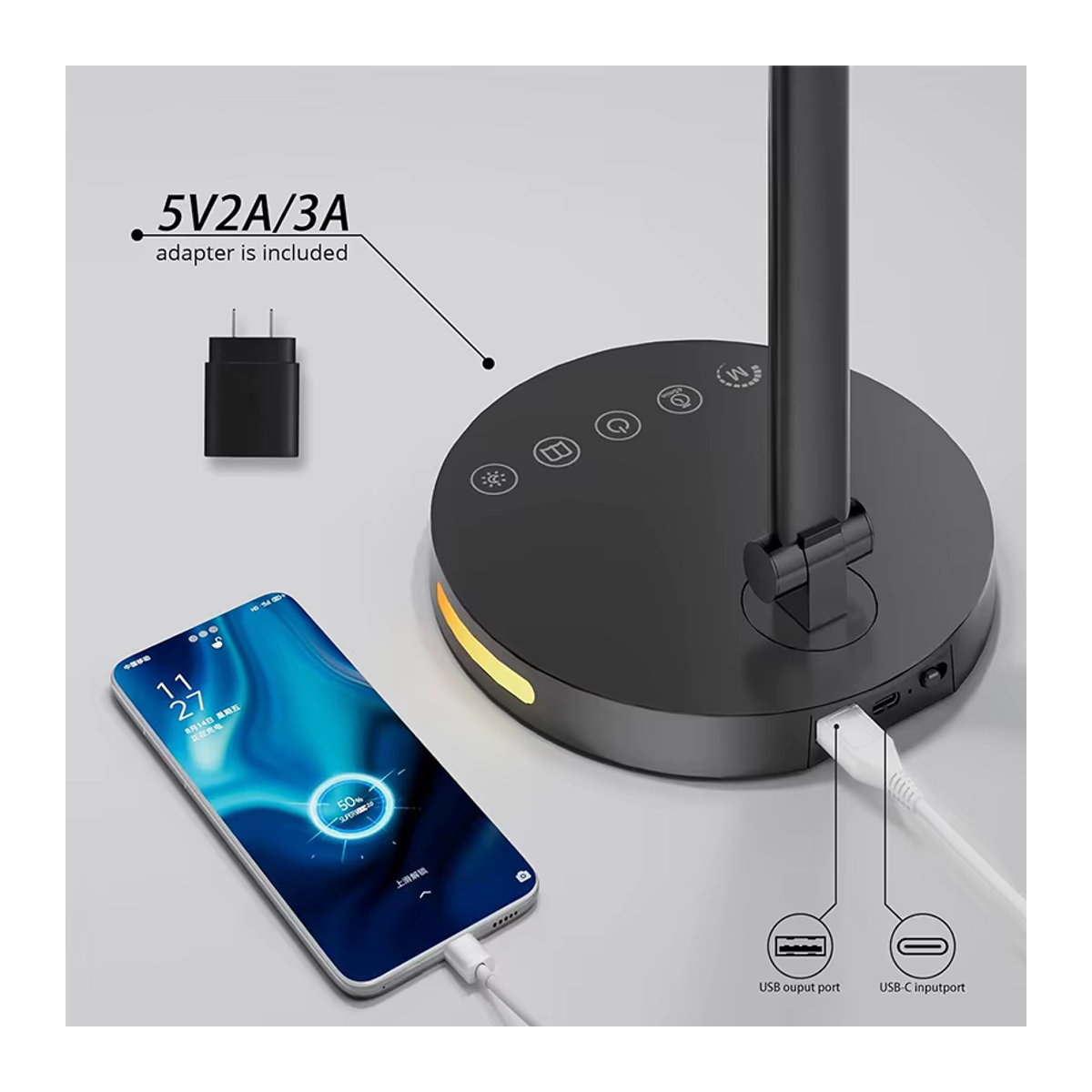 DBF LED Schreibtischlampe in Schwarz mit doppeltem Schwenkarm und USB-Ladeanschluss für dein Heimbüro - Bild 4
