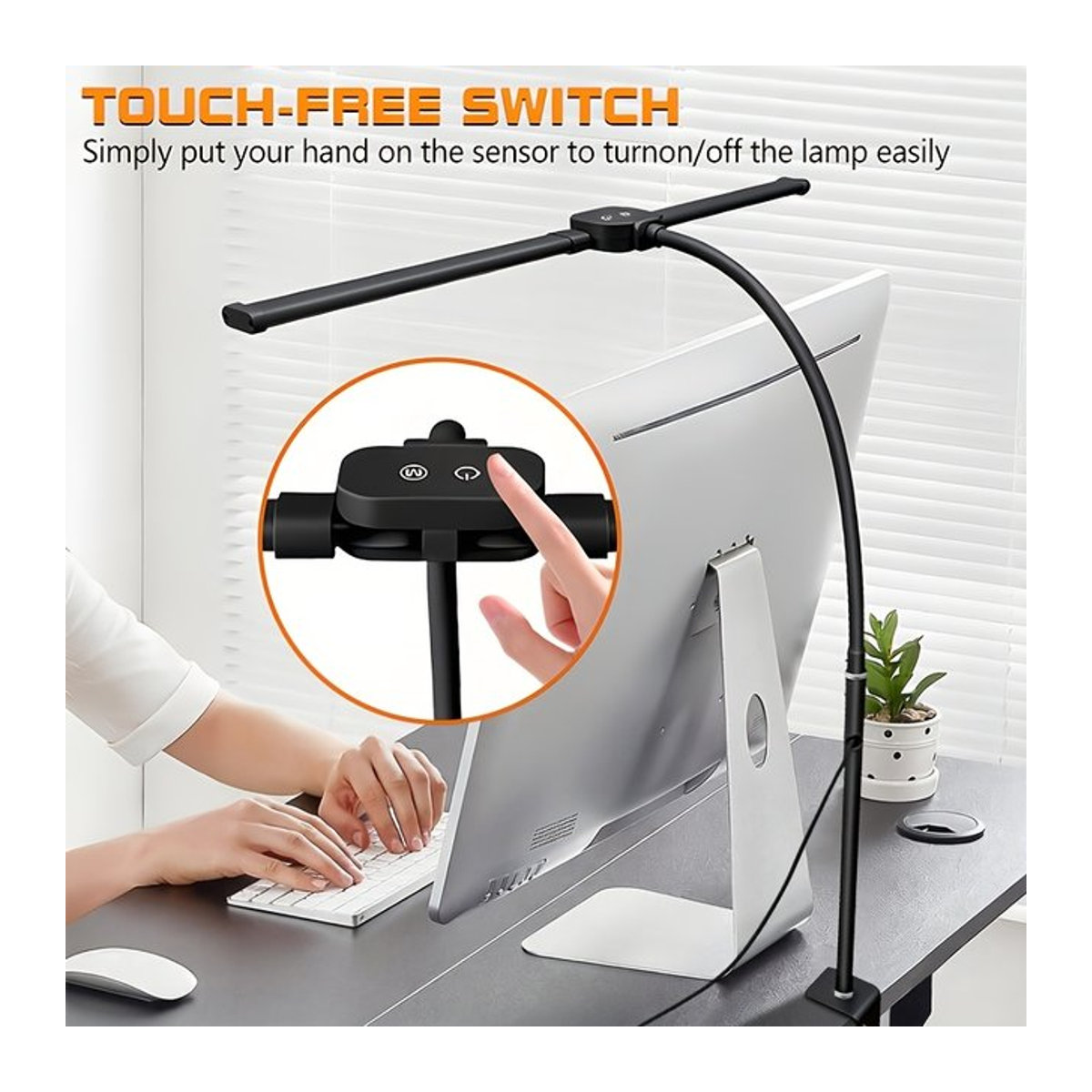 DBF LED Schreibtischlampe Schwarz mit 10 W, augenschonende Klemmlampe mit 5-farbiger stufenloser Dimmung, flexibler Schwanenhals und Touch-Steuerung - Bild 1