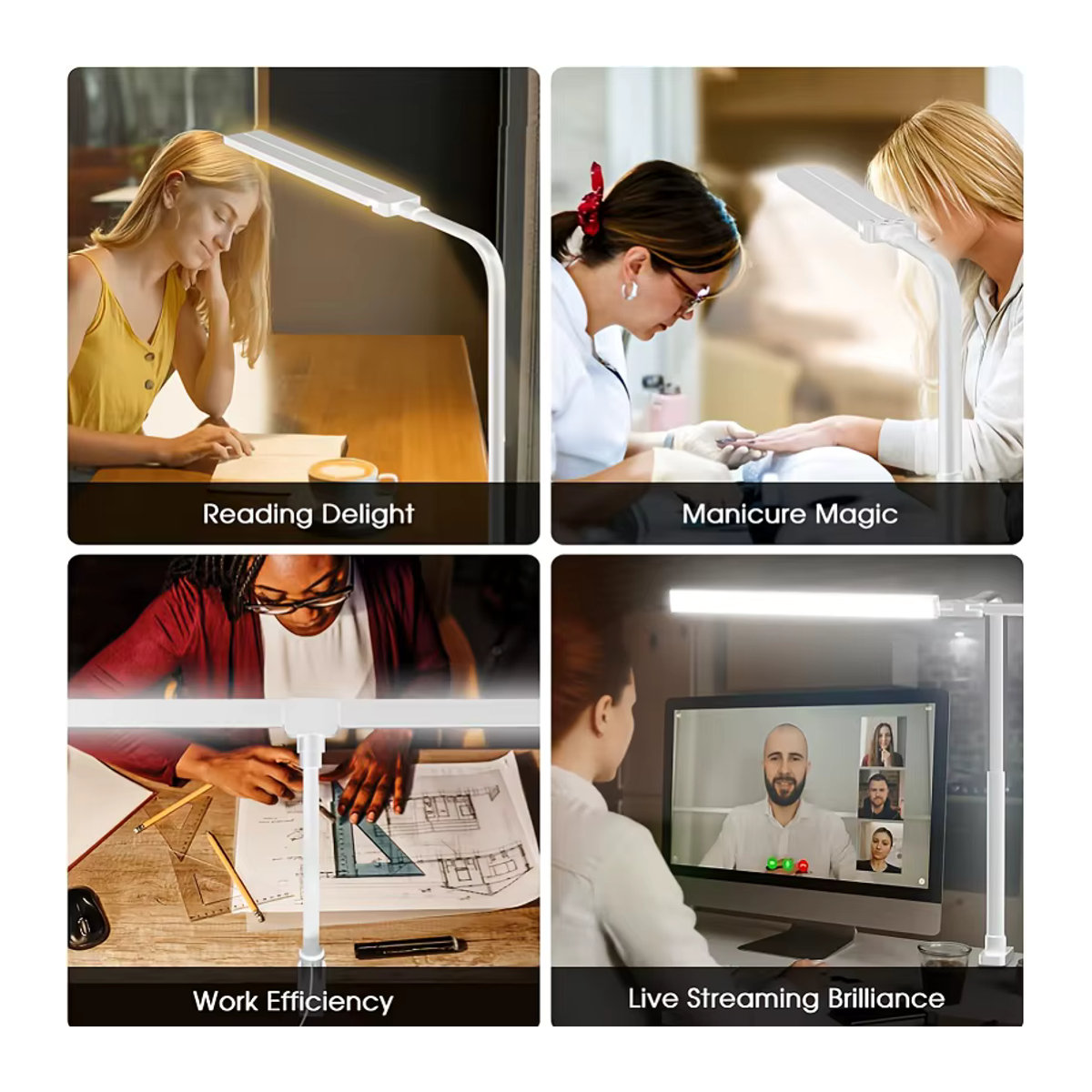 DBF LED Schreibtischlampe Schwarz mit 10 W, augenschonende Klemmlampe mit 5-farbiger stufenloser Dimmung, flexibler Schwanenhals und Touch-Steuerung - Bild 4