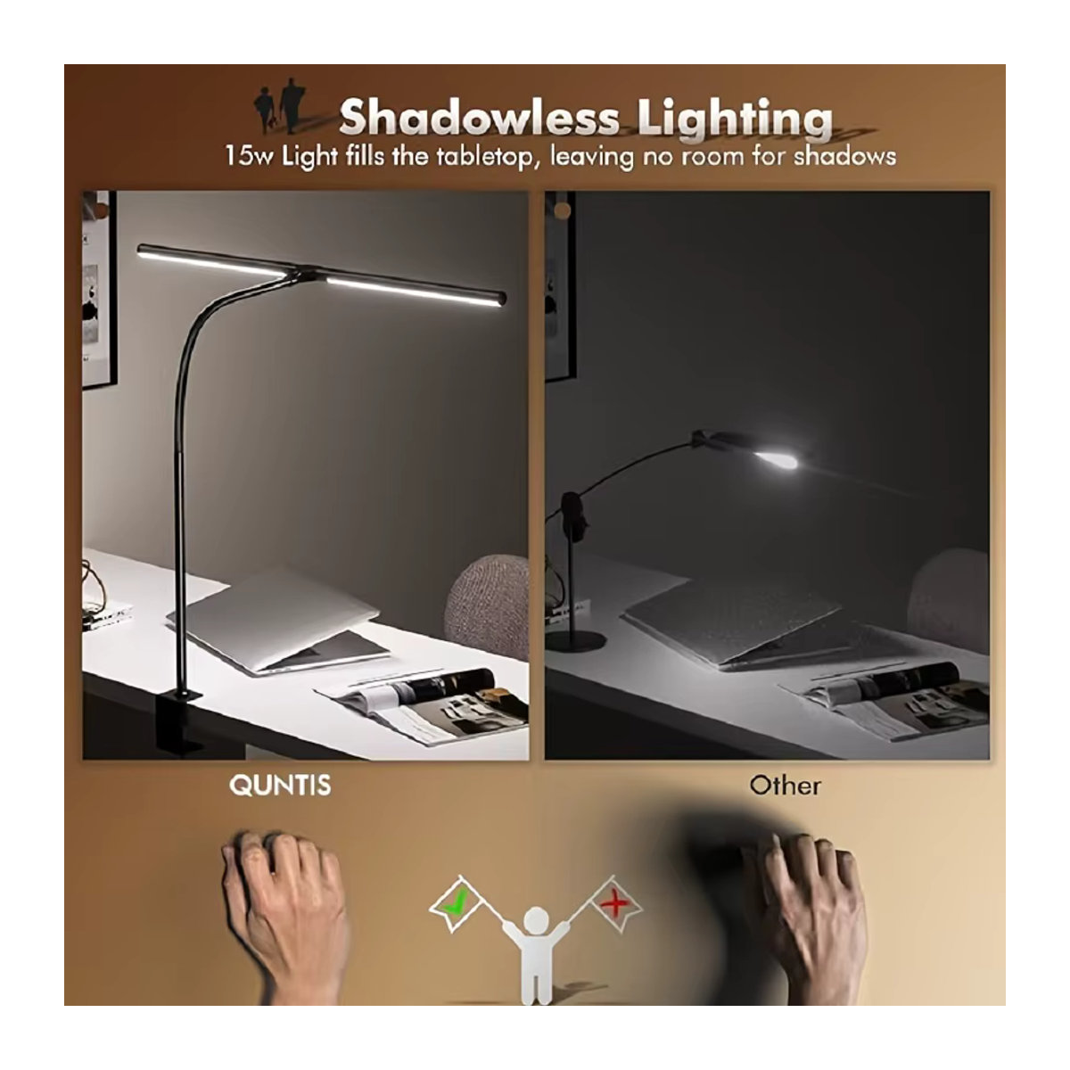 DBF LED Schreibtischlampe Schwarz mit 10 W, augenschonende Klemmlampe mit 5-farbiger stufenloser Dimmung, flexibler Schwanenhals und Touch-Steuerung - Bild 6