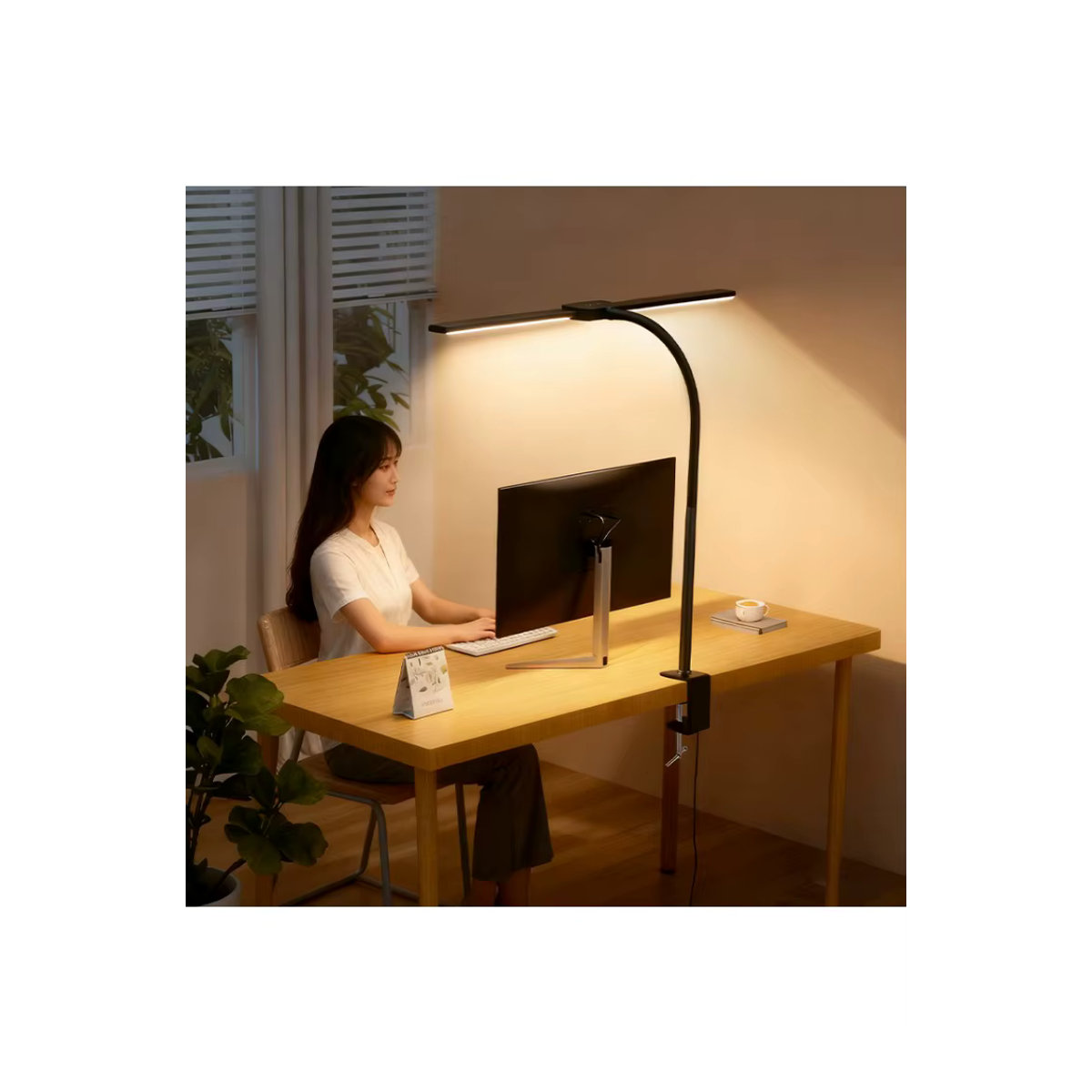 DBF LED Schreibtischlampe Schwarz mit 10 W, augenschonende Klemmlampe mit 5-farbiger stufenloser Dimmung, flexibler Schwanenhals und Touch-Steuerung - Bild 7