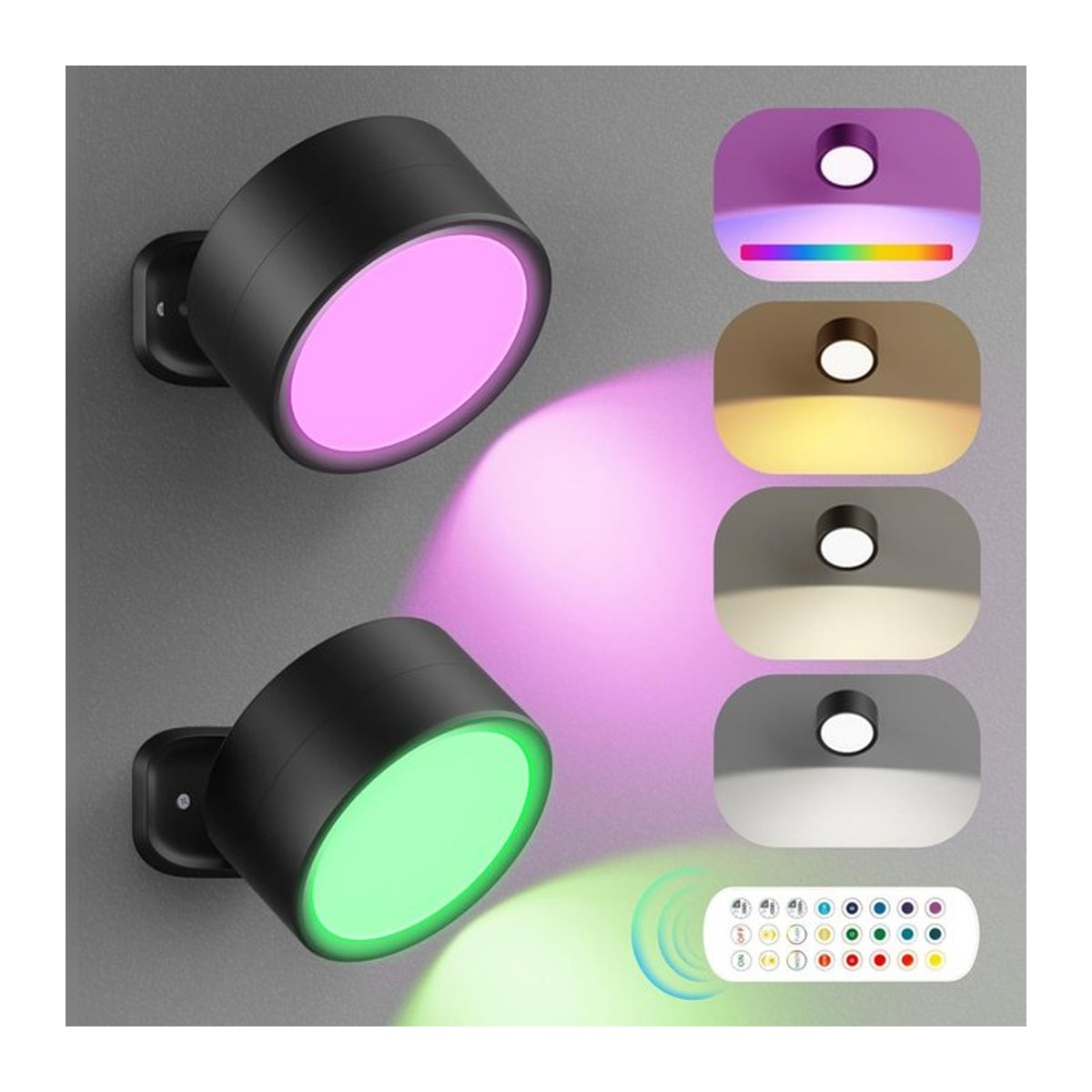 DBF LED-Wandleuchte Schwarz minimalistisch mit Fernbedienung, kabellos und magnetisch, USB-wiederaufladbar, 3 Farben dimmbar - Bild 1