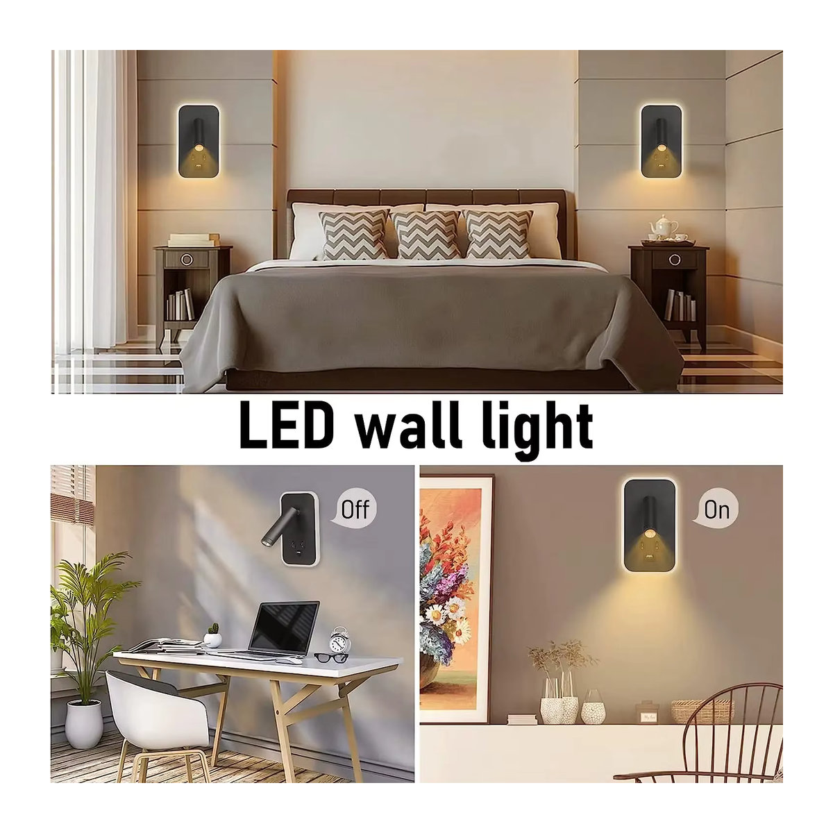 DBF LED Wandleuchte Schwarz Minimalistisch mit Schalter und USB-Anschluss als drehbarer Nachttisch-Strahler - Bild 4
