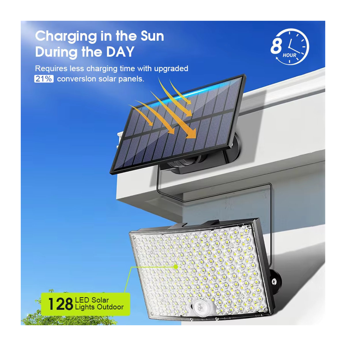 DBF Solar-Außenbewegungsleuchte mit 128 LEDs in Schwarz, wasserdichter Solar-Außenstrahler mit 3 Modi für Garten, Terrasse und Garage - Bild 3