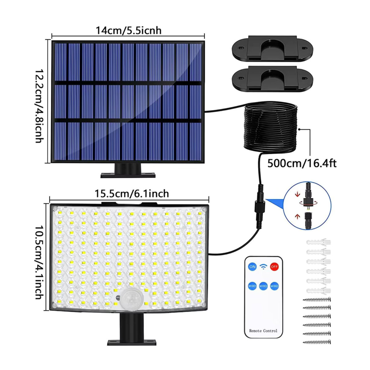 DBF Solar-Außenbewegungsleuchte mit 128 LEDs in Schwarz, wasserdichter Solar-Außenstrahler mit 3 Modi für Garten, Terrasse und Garage - Bild 6