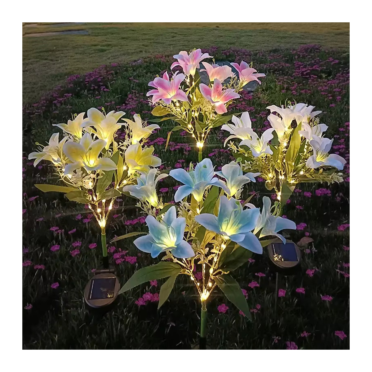 DBF Solar-Gartenleuchten in Form von Lilienblumen, wasserdichte LED-Solarleuchten für den Außenbereich in Bunt - Bild 3
