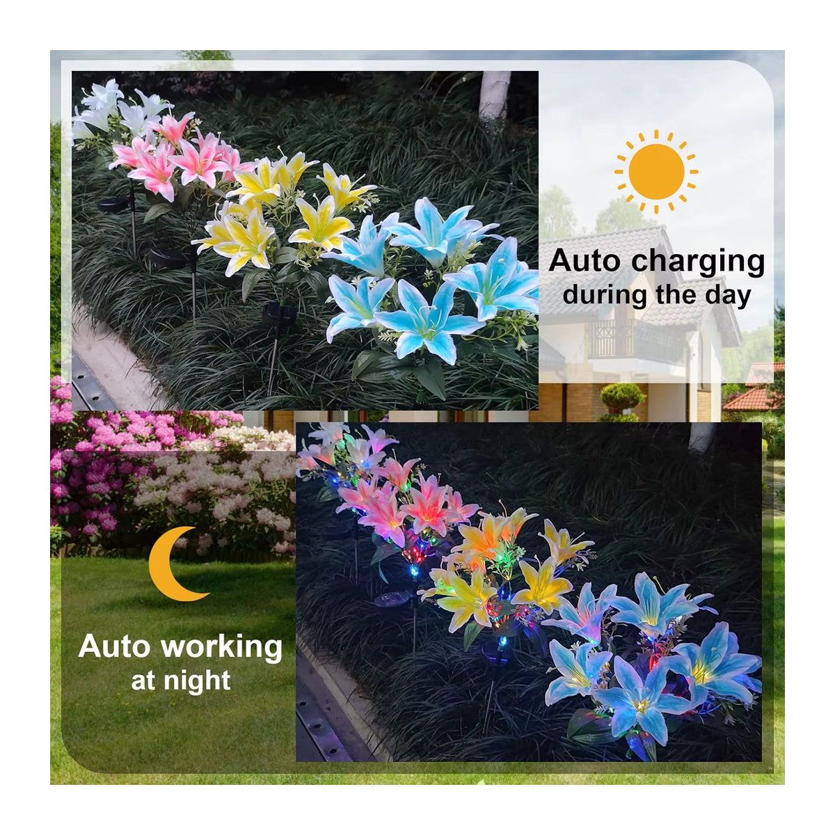 DBF Solar-Gartenleuchten in Form von Lilienblumen, wasserdichte LED-Solarleuchten für den Außenbereich in Bunt - Bild 6