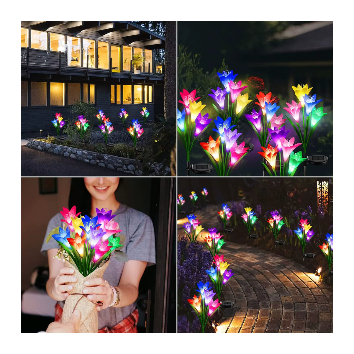 DBF Solar-Lilien-Blumenlicht mit 7 Farbwechseln, wasserdichte Solar-Wegeleuchte für Garten und Außenbereich, Bunt - Bild 4