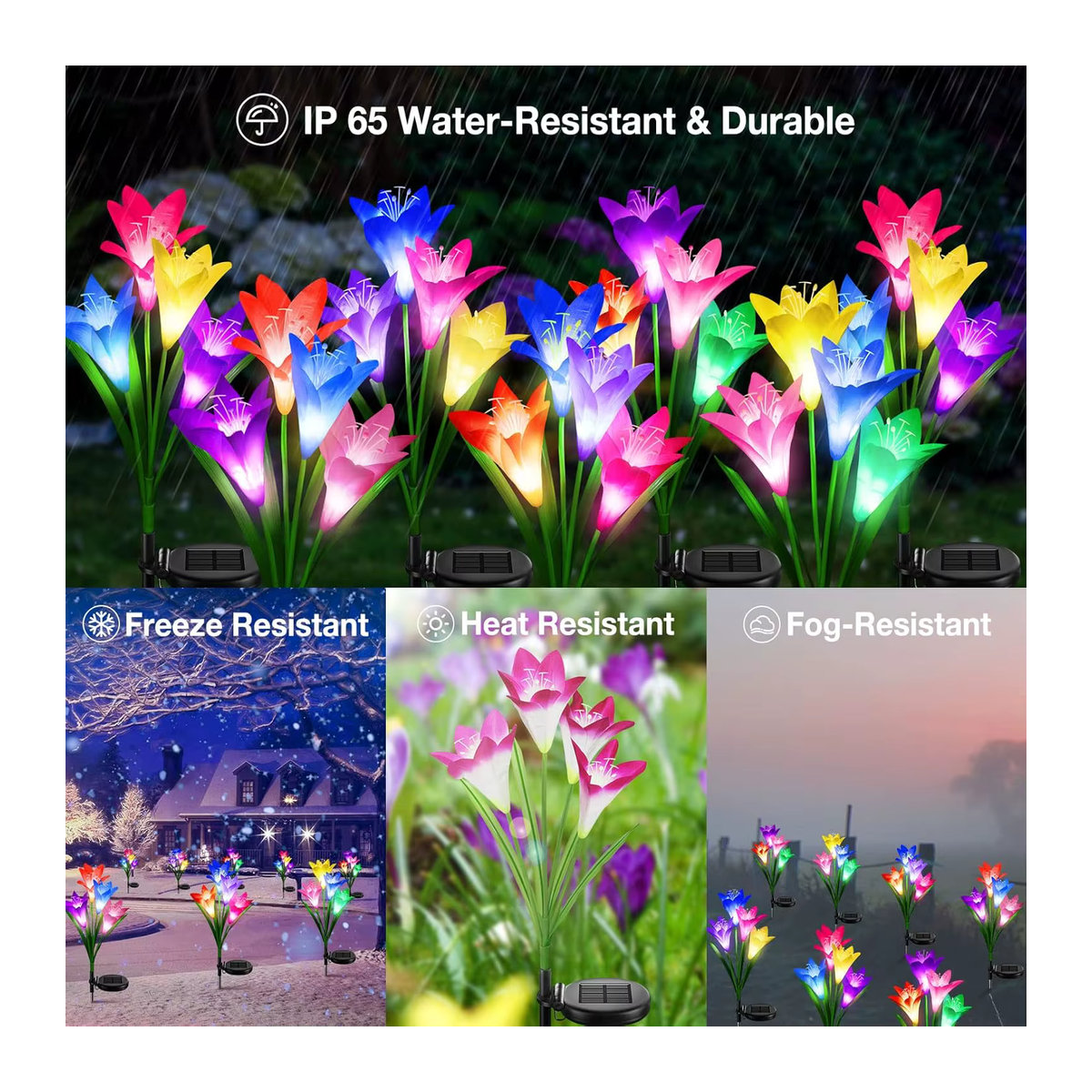 DBF Solar-Lilien-Blumenlicht mit 7 Farbwechseln, wasserdichte Solar-Wegeleuchte für Garten und Außenbereich, Bunt - Bild 5