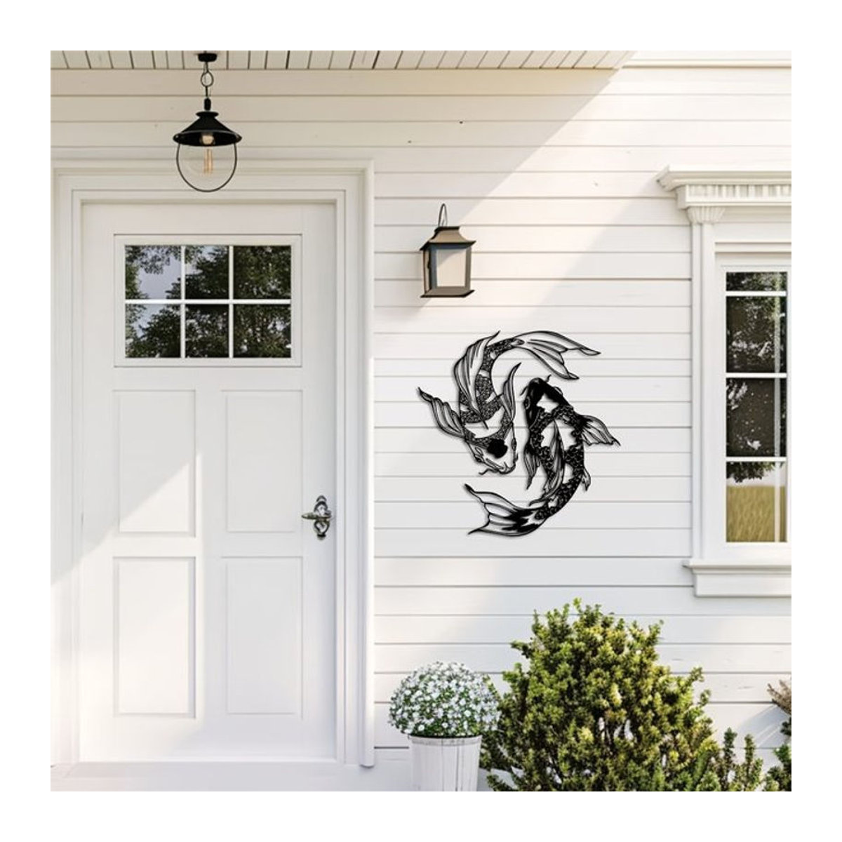 DDPNKL 2er-Set Art Déco Koi-Fisch-Wandkunst aus Metall in Schwarz, abstrakte Feng Shui Fischskulpturen zur Wanddekoration - Bild 1