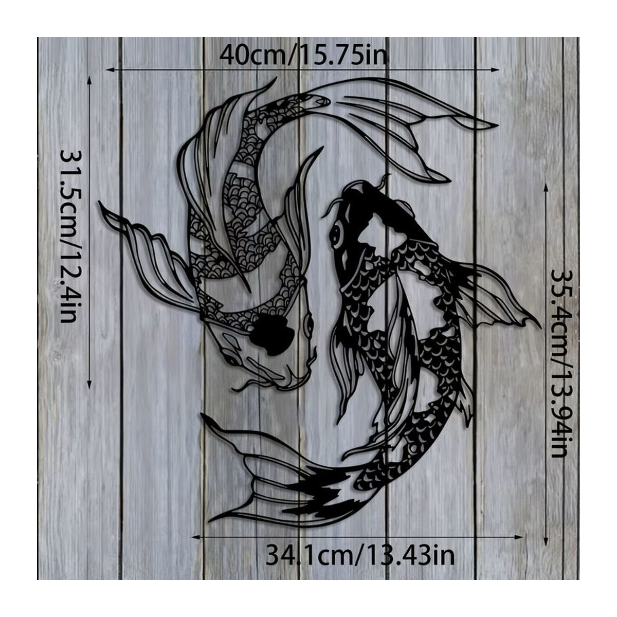 DDPNKL 2er-Set Art Déco Koi-Fisch-Wandkunst aus Metall in Schwarz, abstrakte Feng Shui Fischskulpturen zur Wanddekoration - Bild 2