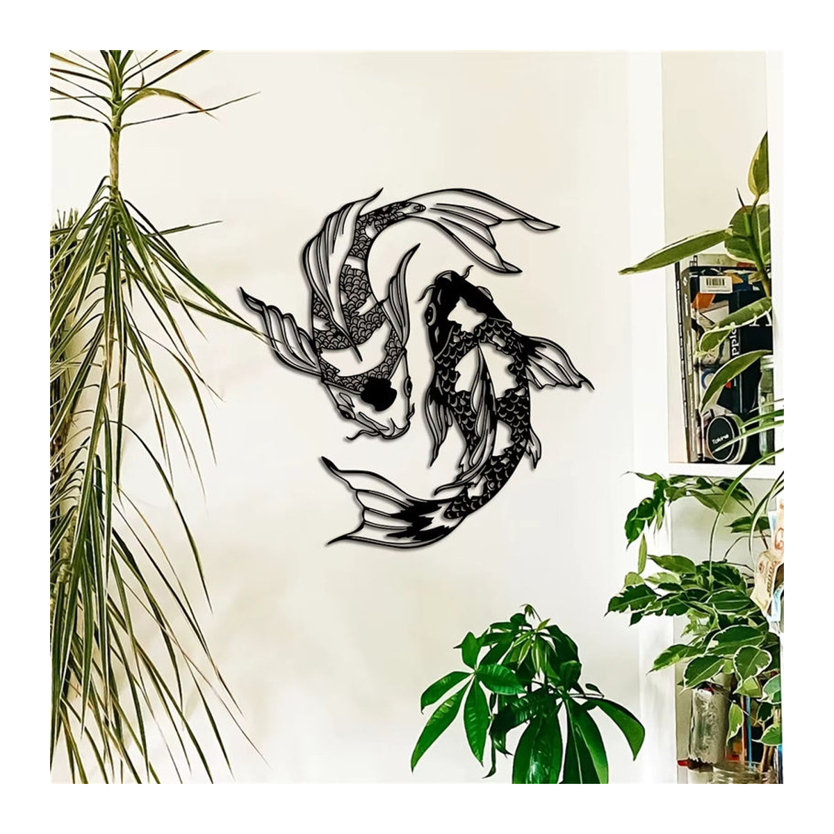 DDPNKL 2er-Set Art Déco Koi-Fisch-Wandkunst aus Metall in Schwarz, abstrakte Feng Shui Fischskulpturen zur Wanddekoration - Bild 3