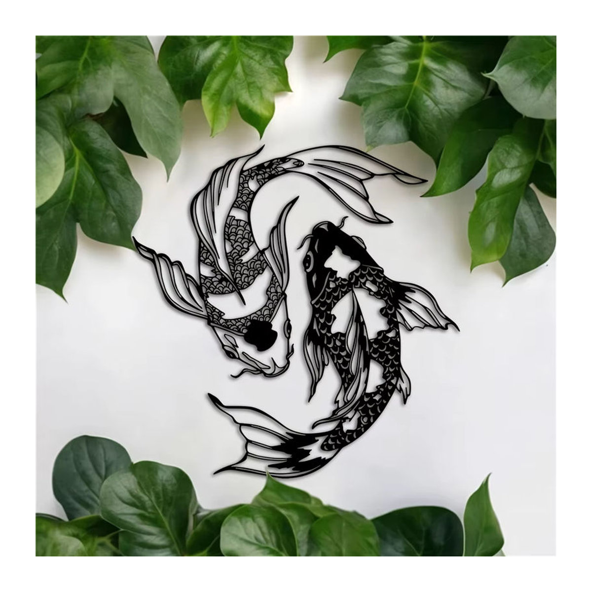 DDPNKL 2er-Set Art Déco Koi-Fisch-Wandkunst aus Metall in Schwarz, abstrakte Feng Shui Fischskulpturen zur Wanddekoration - Bild 4